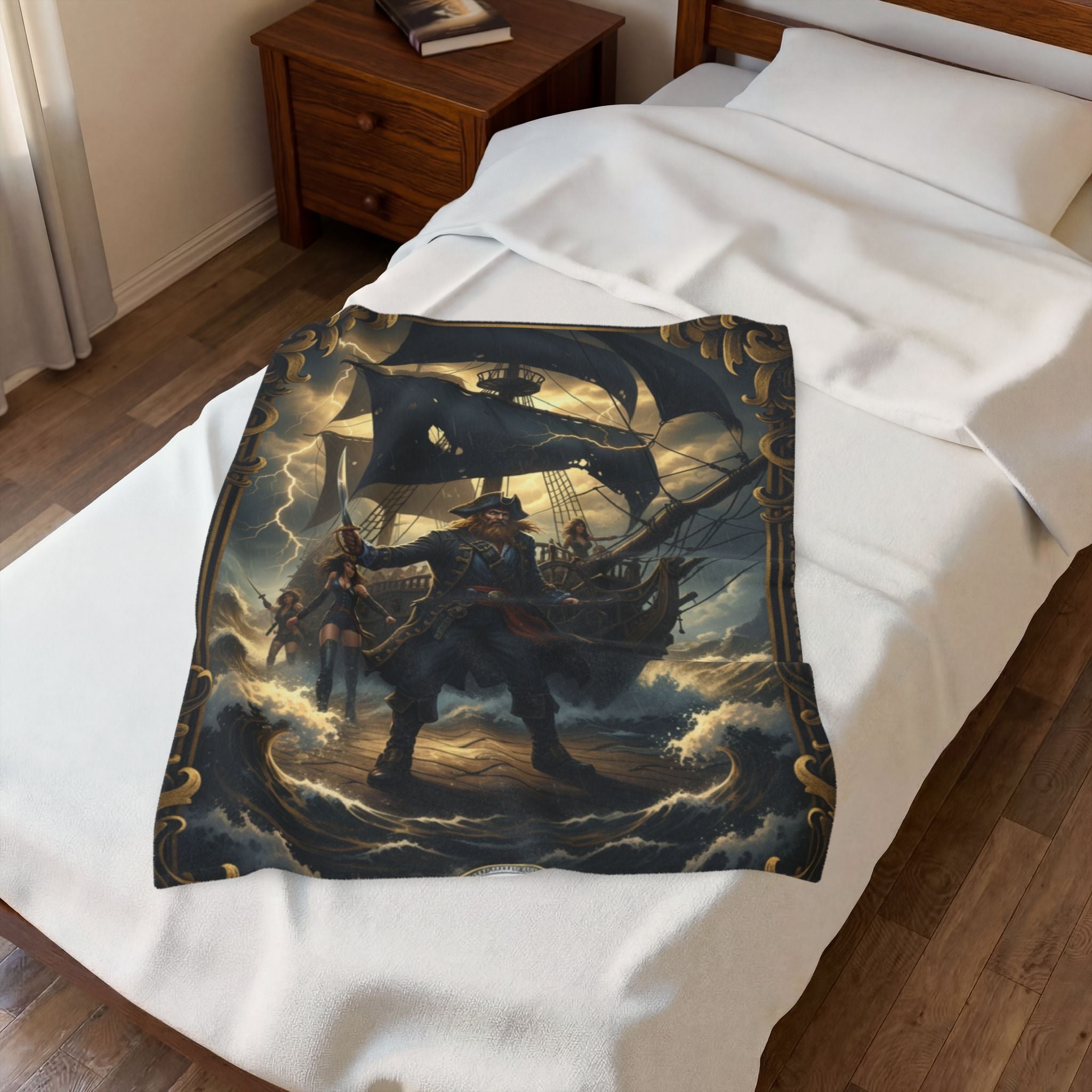 Pirate Captain Velveteen Plush Blanket – Nautical Adventure Throw for Seafaring Fans