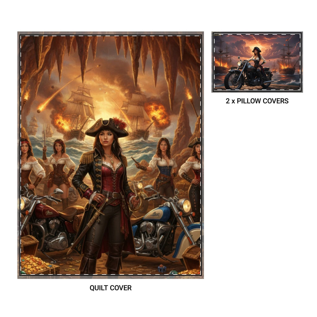 Pirate Queen Quilt Cover Set – 3-Piece Bedding with Female Captain Artwork