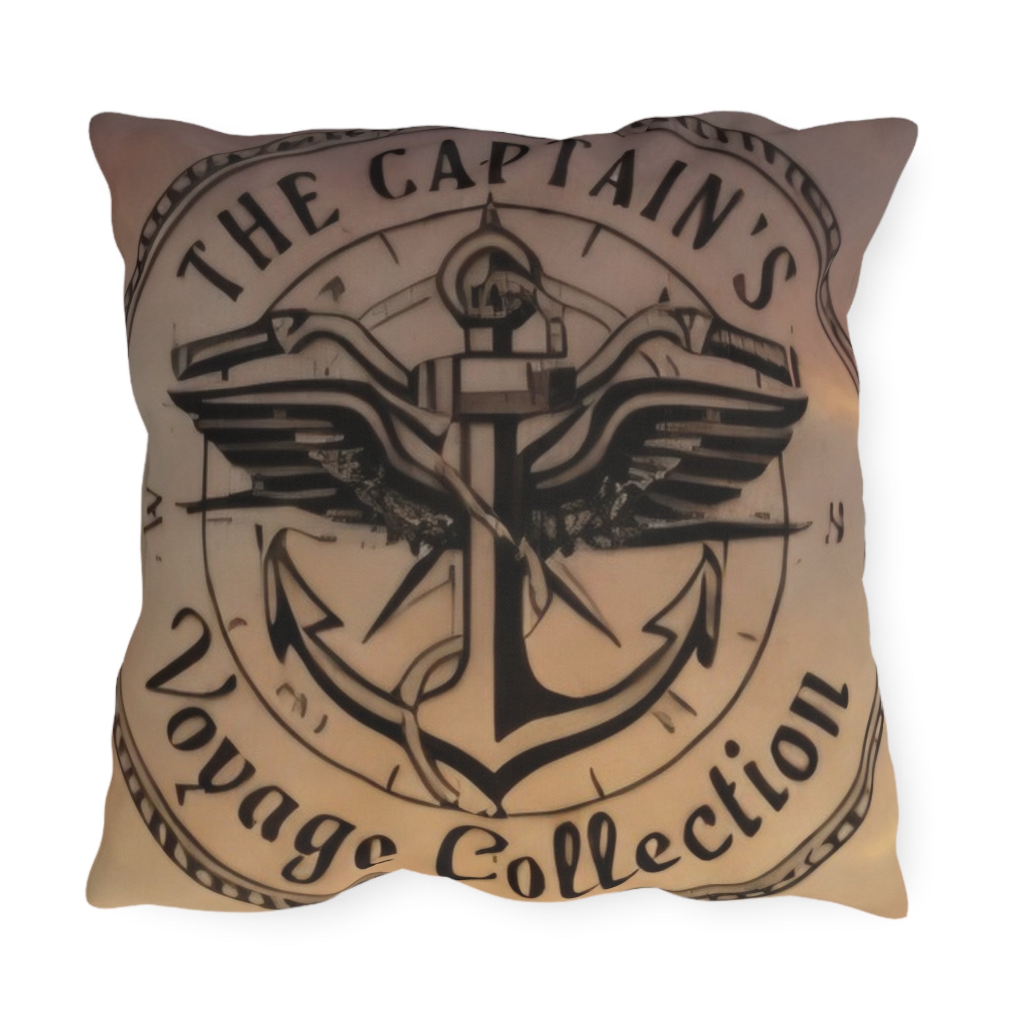 Nautical Pirate Captain Outdoor Pillow — Vintage Ship Anchor Voyage Accent Cushion