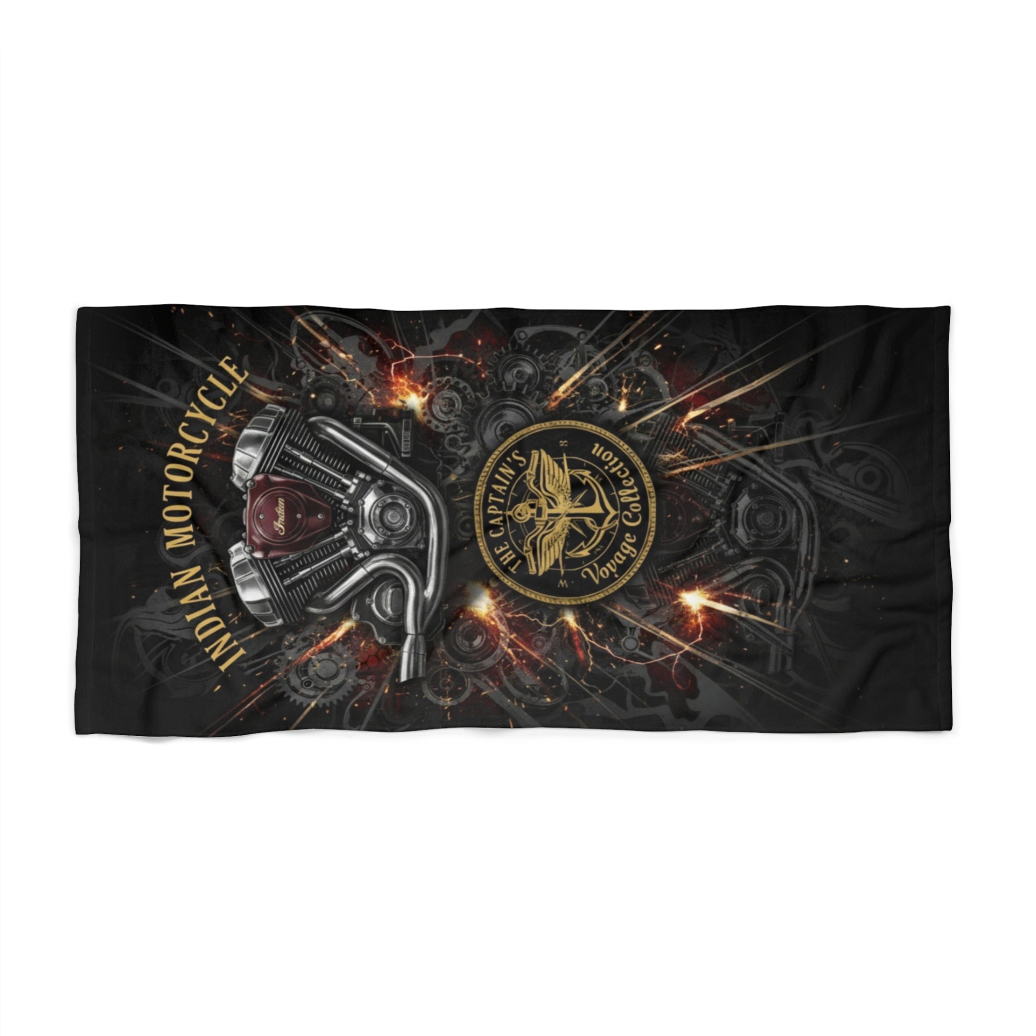 Motorcycle Emblem Beach Towel — Retro Indian Motorcycle Graphic