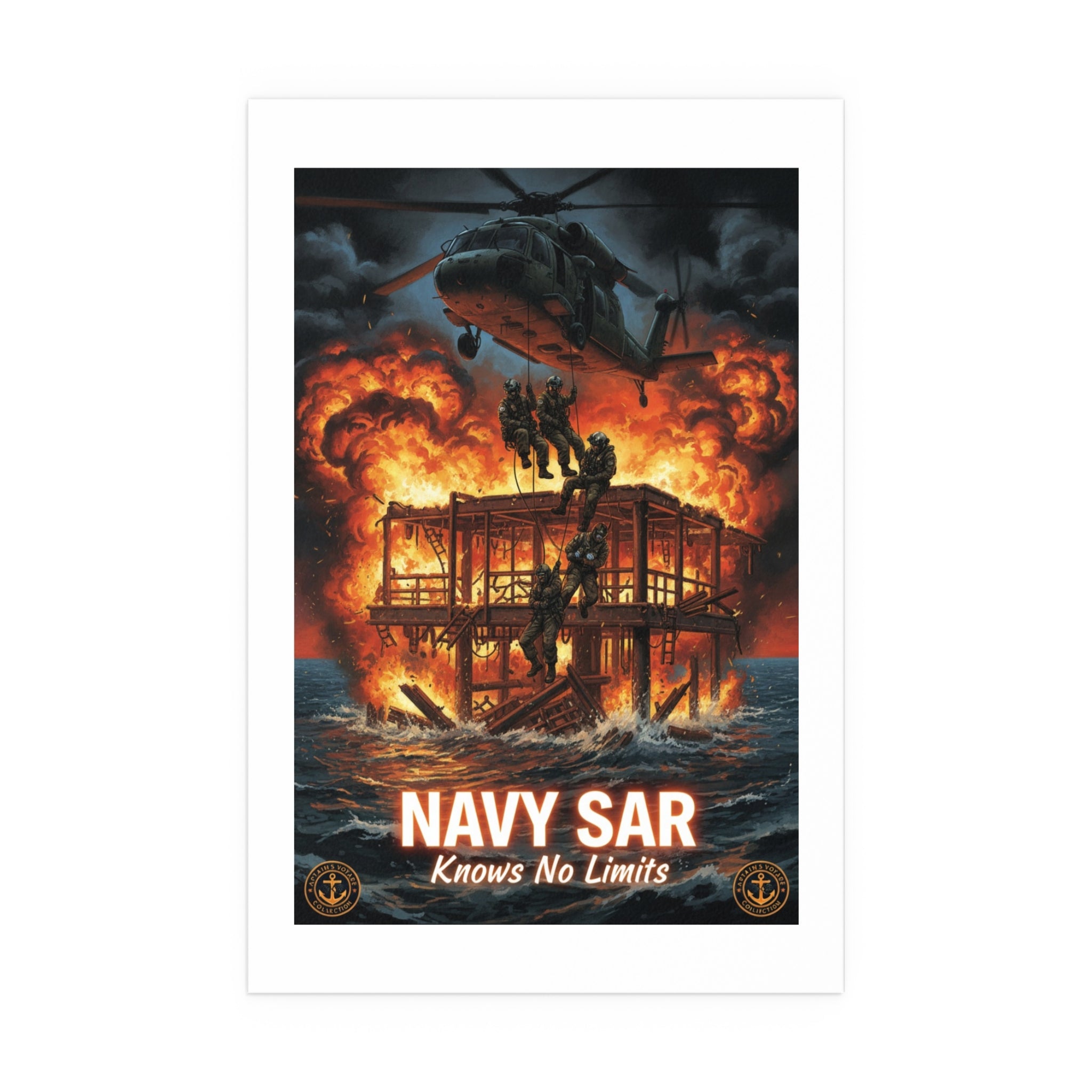 Navy SAR 'Knows No Limits' Rescue Poster - Indoor/Outdoor Silk Print