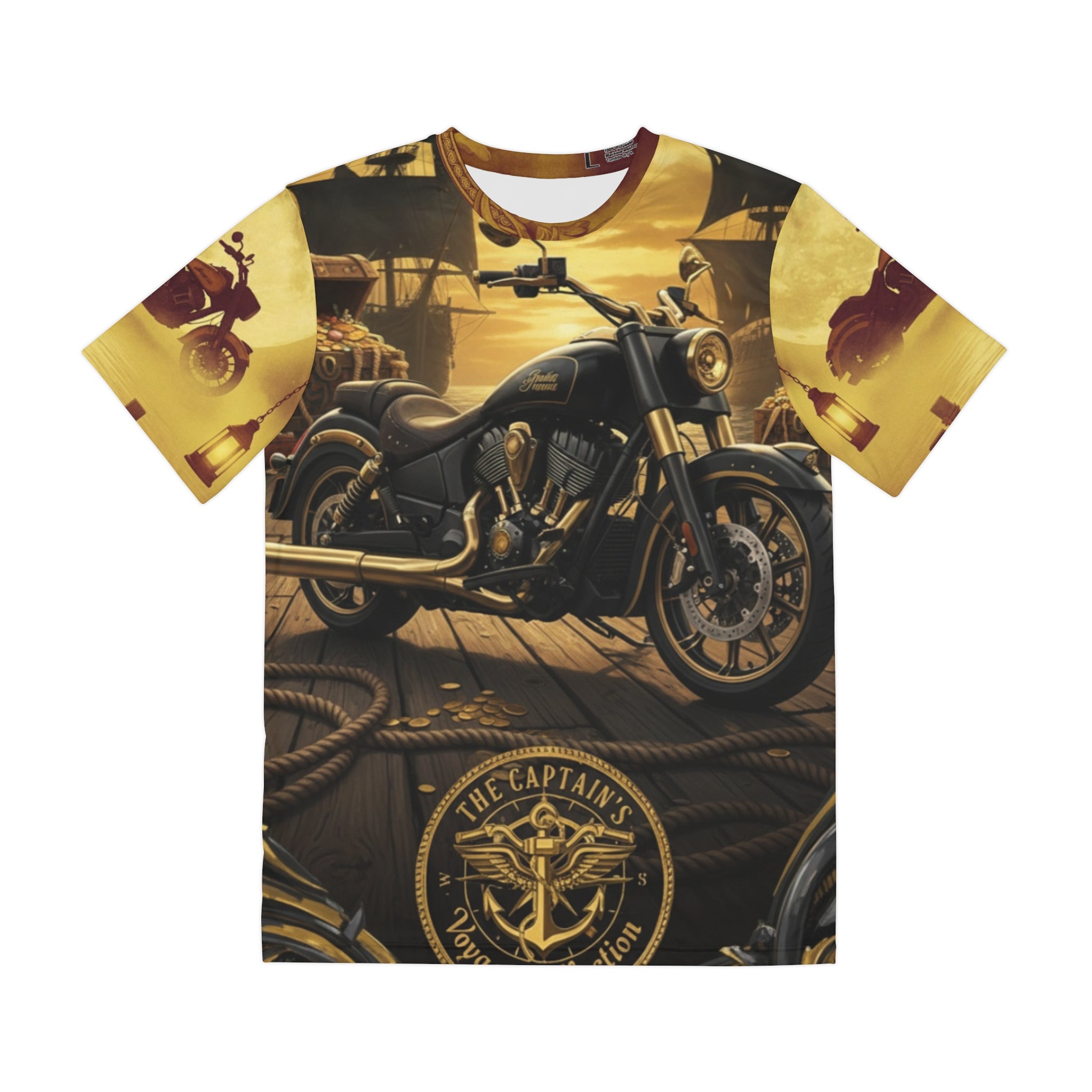 Motorcycle Pirate Tee — Vintage Biker & Nautical Ship Graphic Shirt