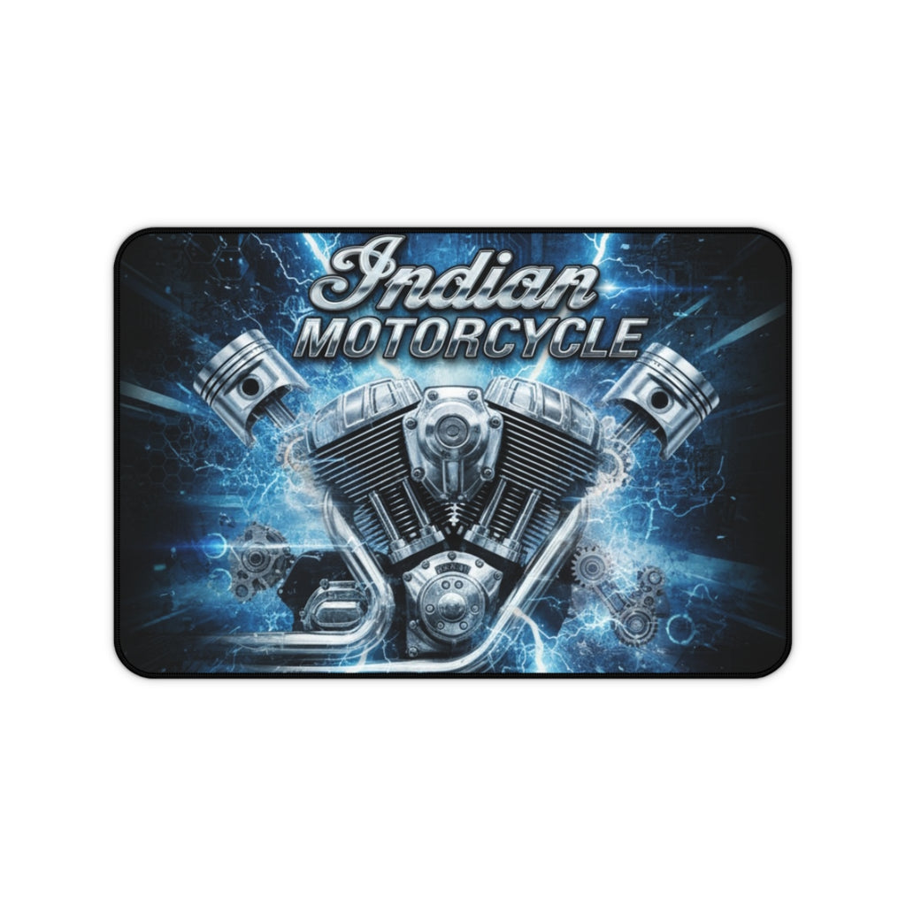 Indian Motorcycle Engine Desk Mat — Blue V-Twin Motor Graphic Mouse Pad
