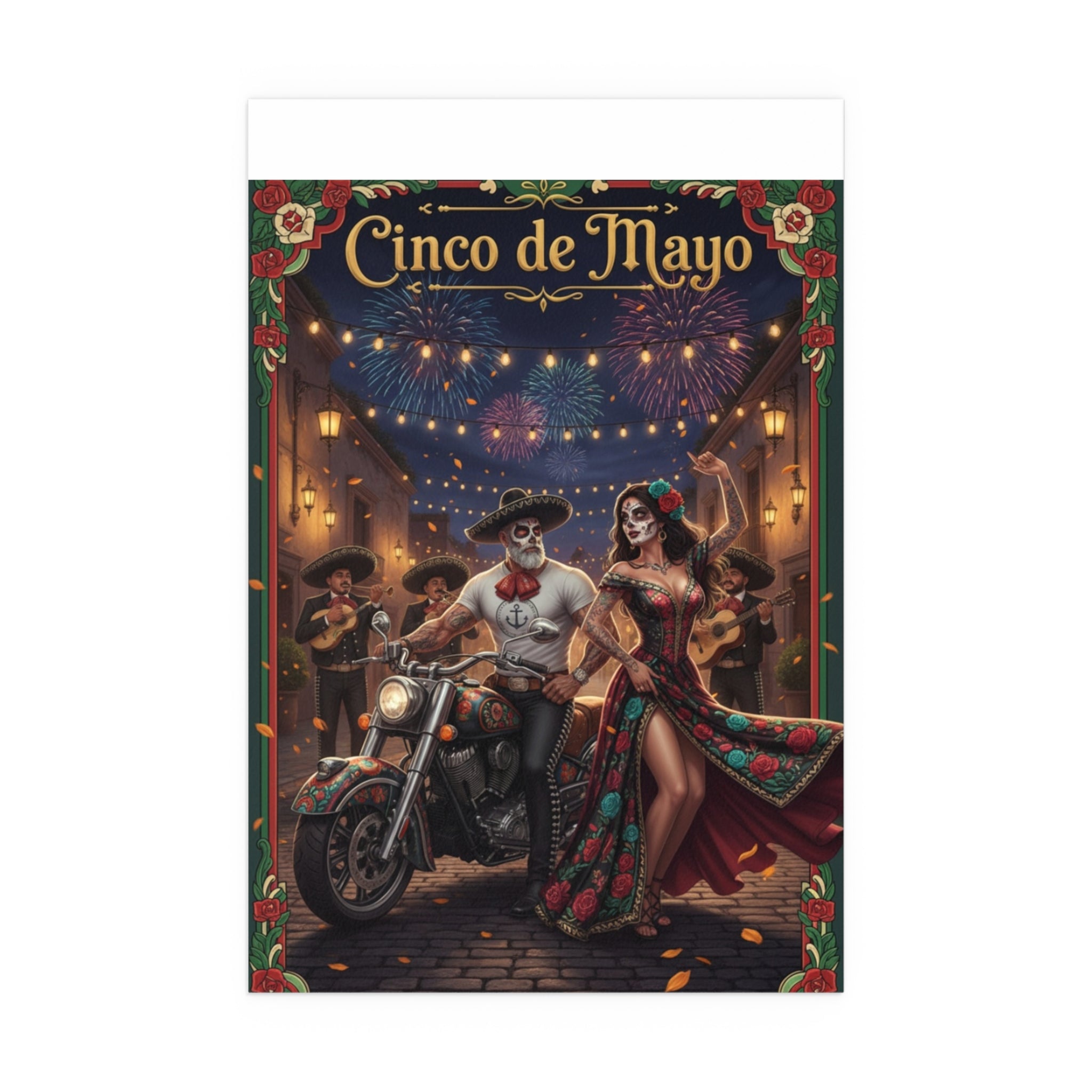 Day of the Dead Biker Silk Poster — Outdoor/Indoor Dia de los Muertos Wall Art