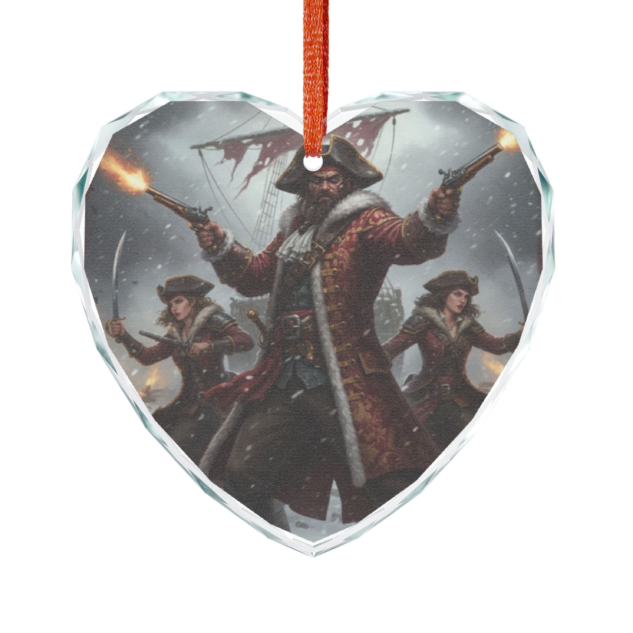 Pirate Captain Heart Crystal Ornament — Nautical Holiday Decor for Sea Adventure Fans