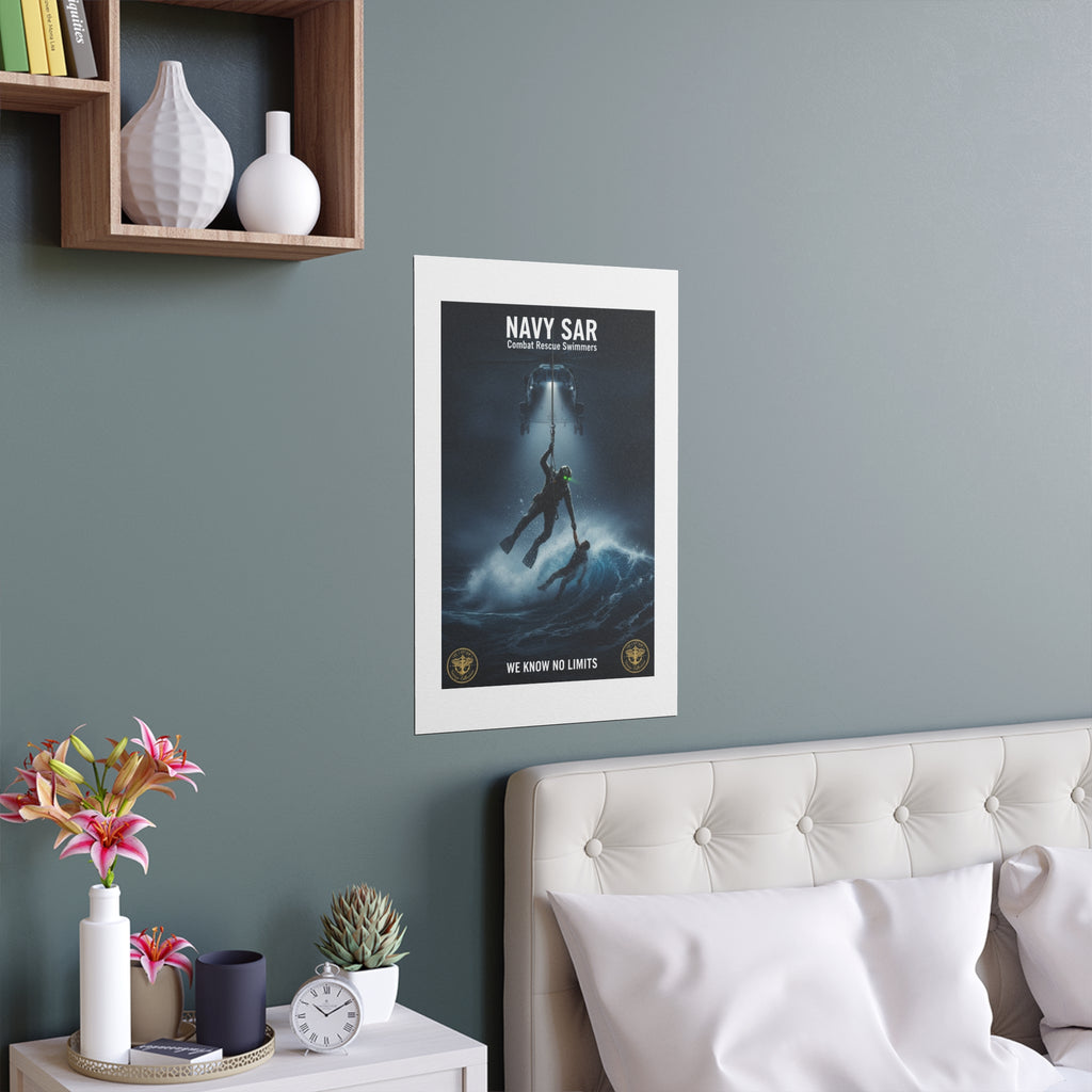 Navy SAR Combat Rescue Swimmers Silk Poster – “We Know No Limits” Indoor/Outdoor Print