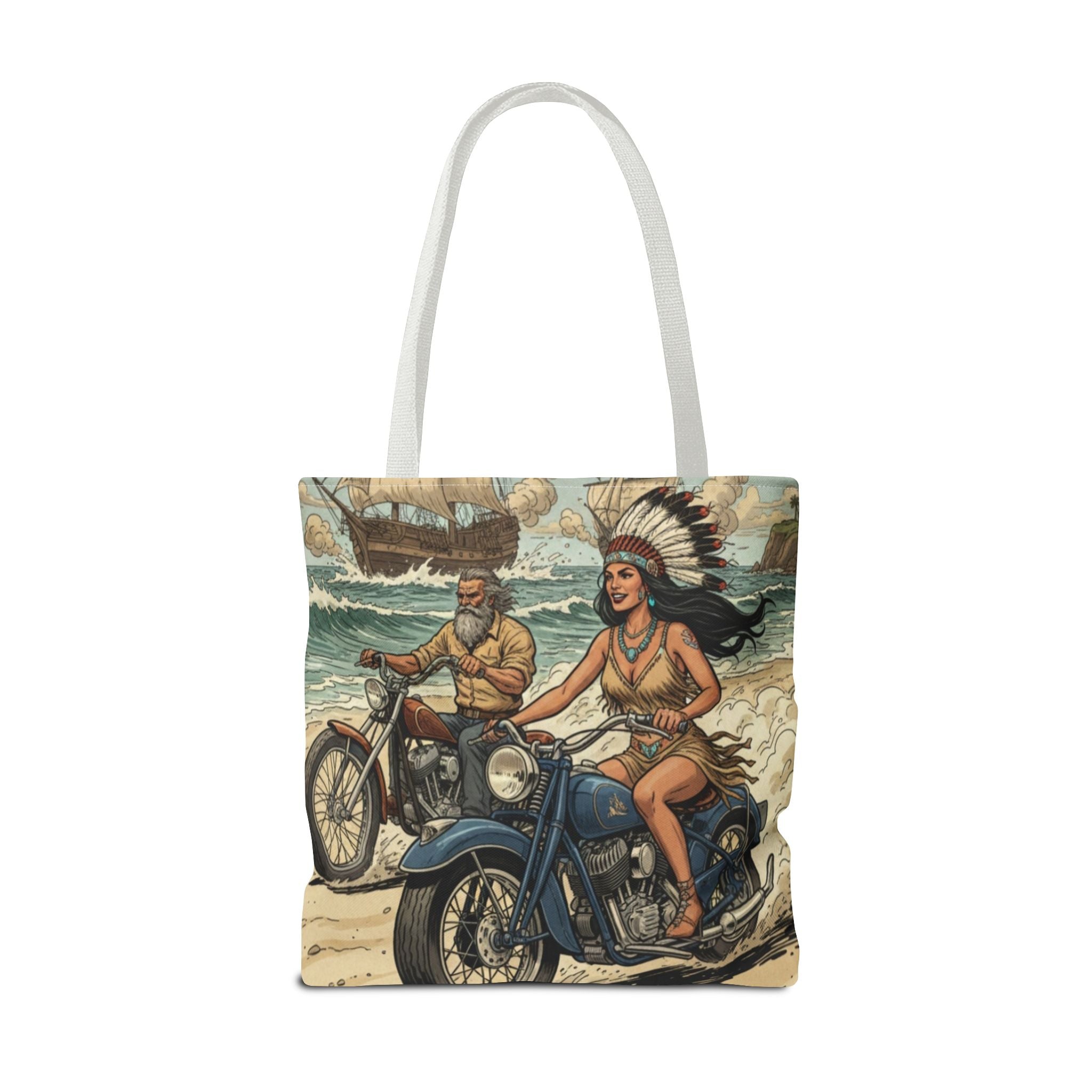 Vintage Biker Tote Bag — Motorcycle Pinup with Headdress