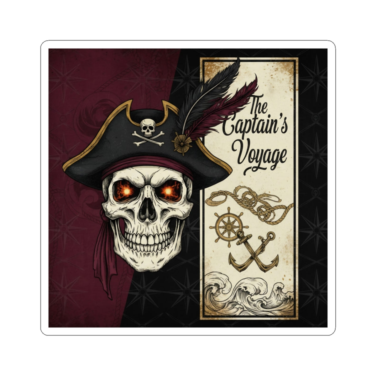 Pirate Skull Kiss-Cut Sticker — "The Captain's Voyage" Vintage Nautical Decal