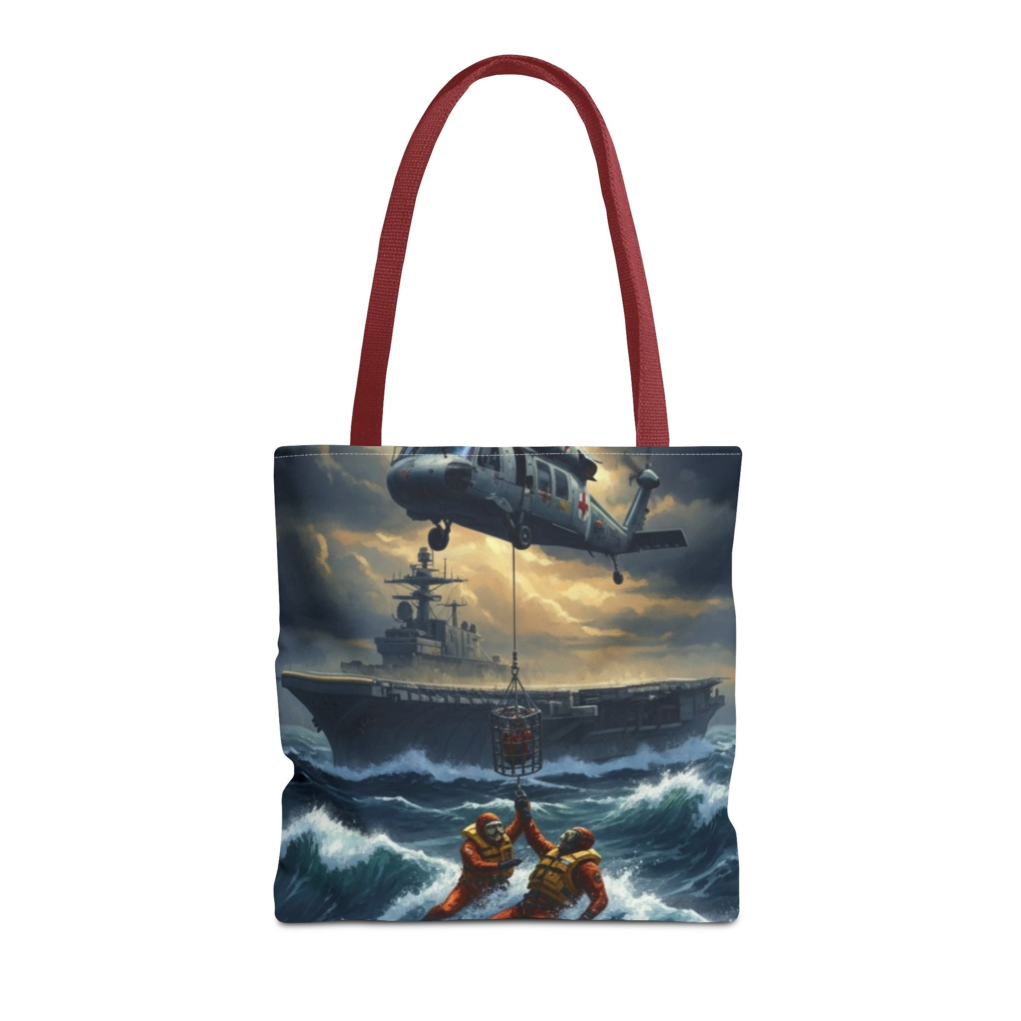Rescue Squadron Tote Bag – Military Helicopter & Ship Search and Rescue Artwork