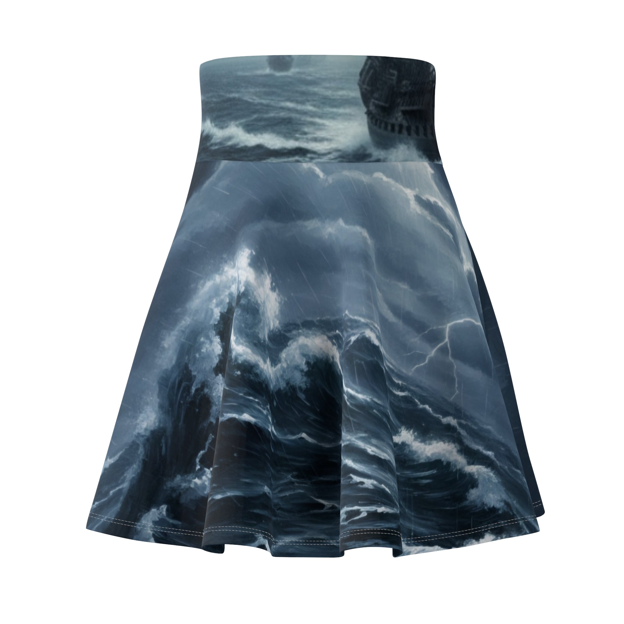 Stormy Ocean Skater Skirt — Dark Lightning AOP Print