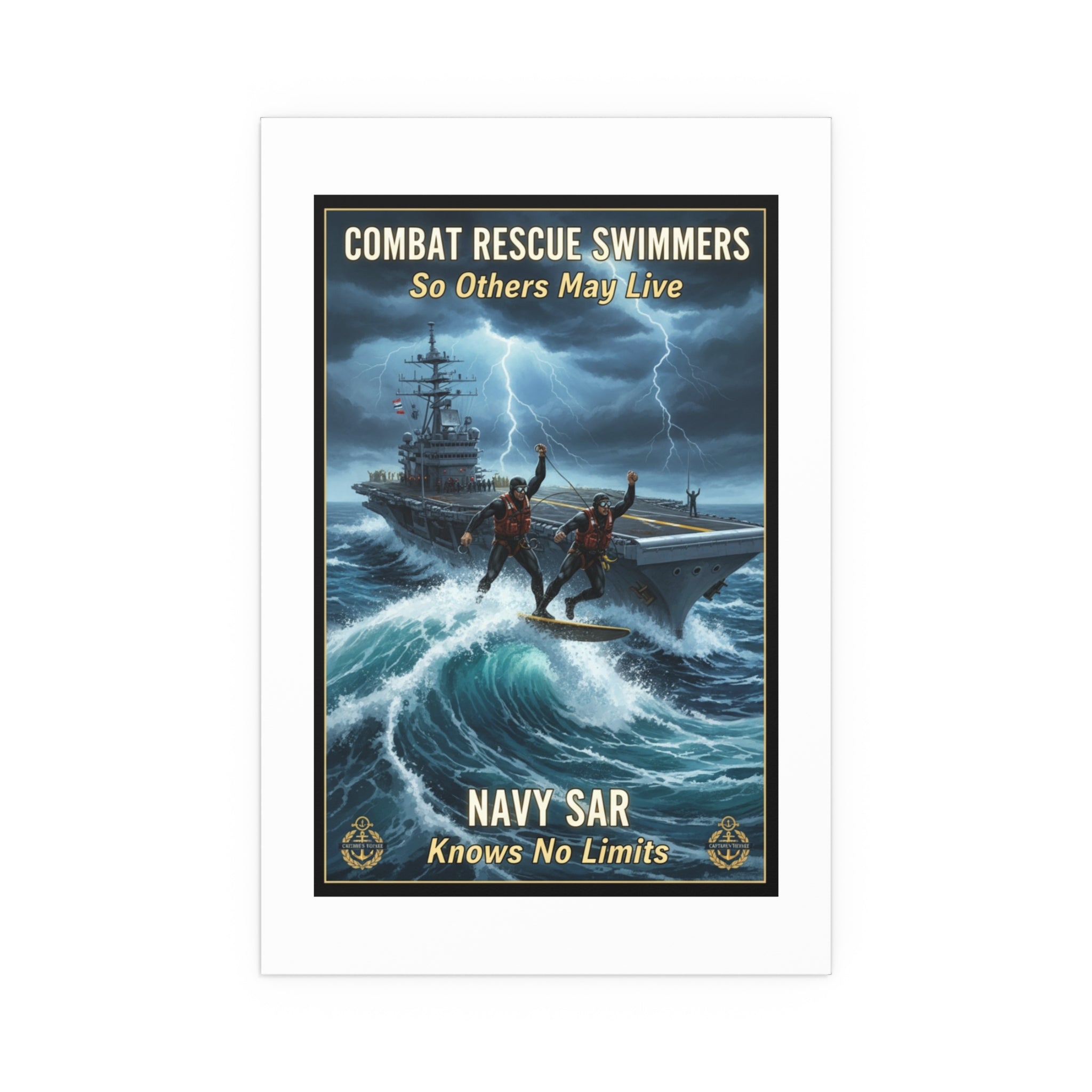 Navy Storm Surfing Silk Poster — Military Aircraft Carrier Art Print (Indoor/Outdoor)