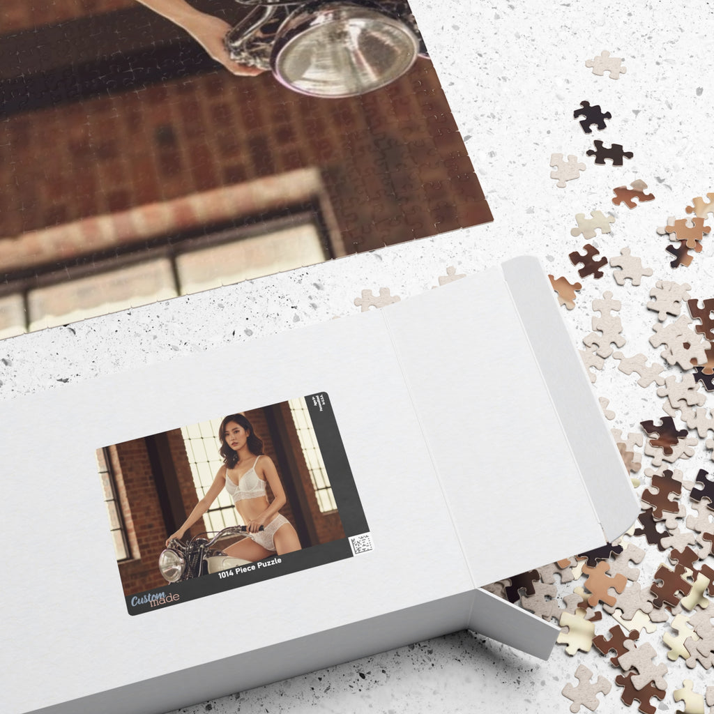 Vintage Motorcycle Pin-Up Puzzle – 520/1014 Piece Photo Jigsaw