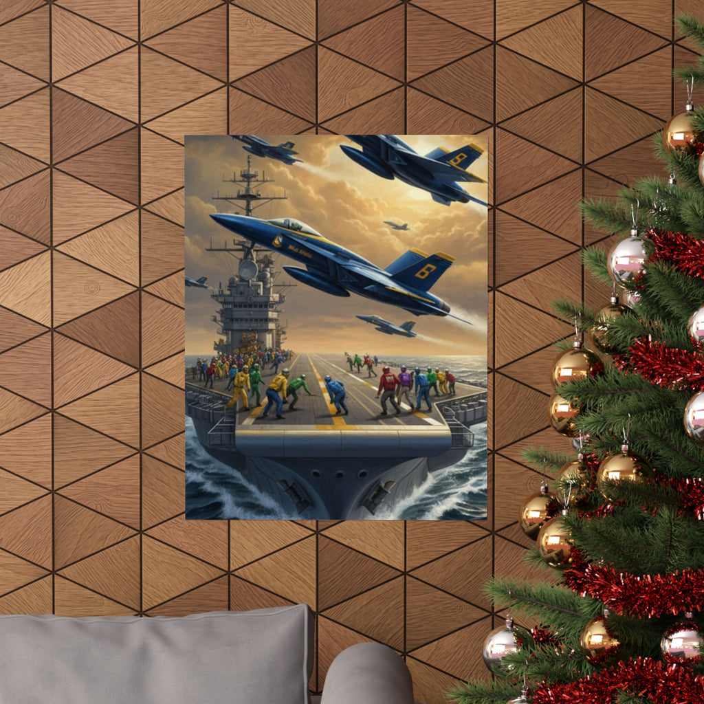 Navy SAR Rescue Helicopter Matte Poster — Dramatic Sea Rescue Art