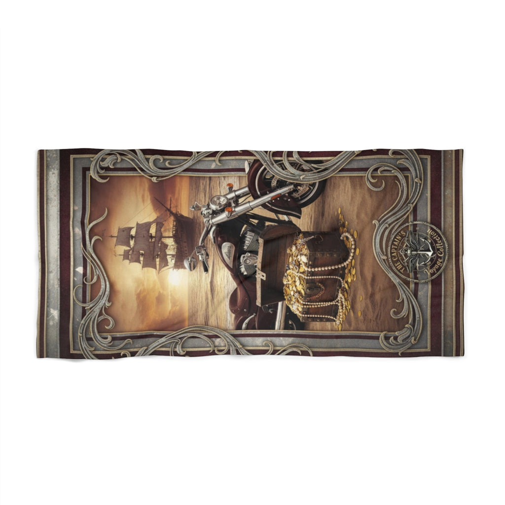 Pirate Treasure Beach Towel — Vintage Ship & Skull Design