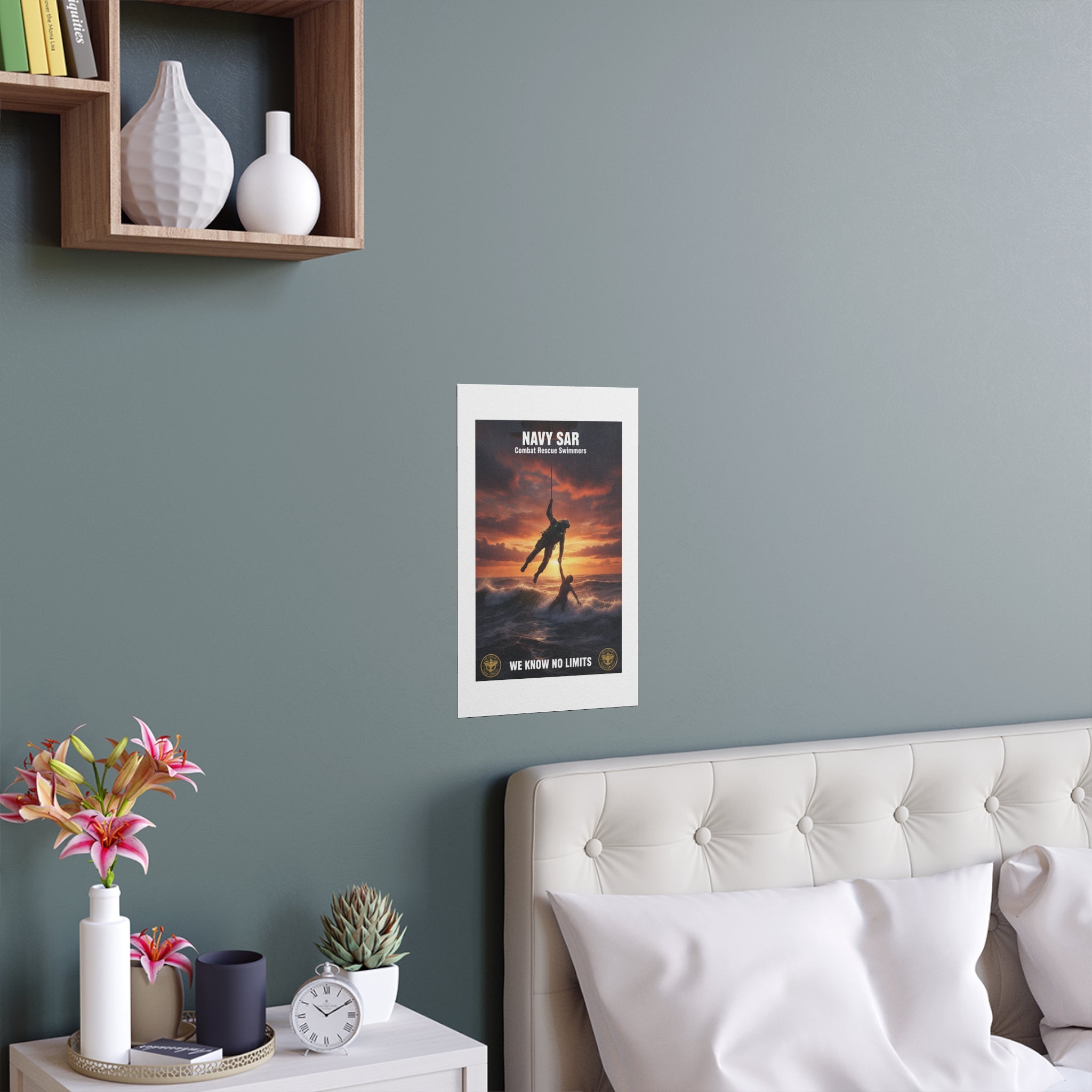 Navy SAR Combat Rescue Swimmers Silk Poster — “We Know No Limits” Indoor/Outdoor Wall Art