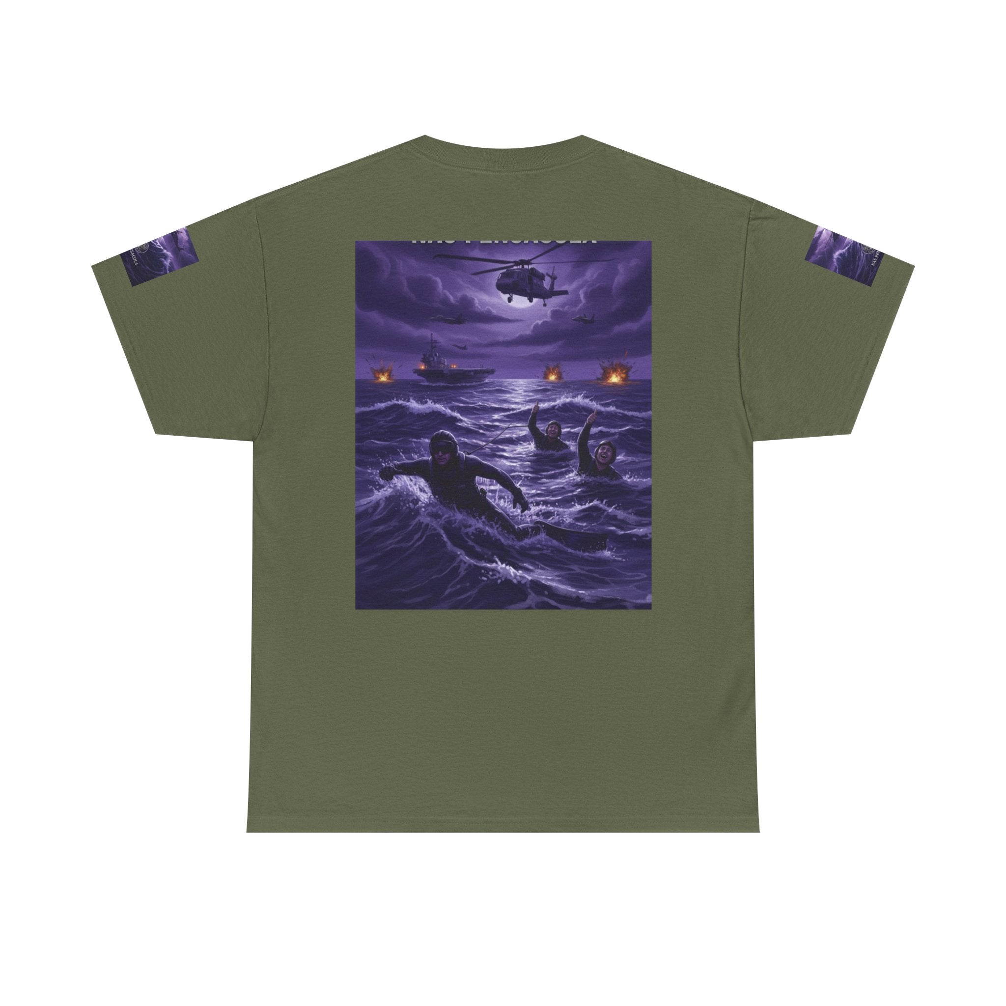 Rescue Night Tee — Purple Helicopter Sea Rescue Graphic T-Shirt