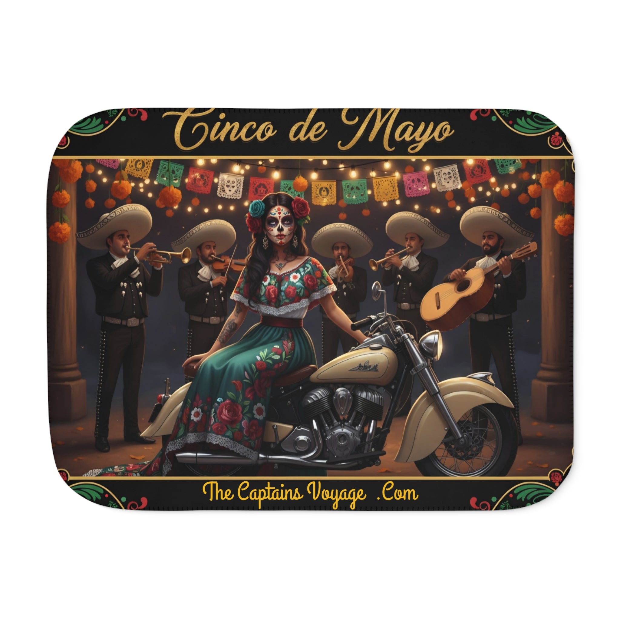 Cinco de Mayo Day of the Dead Motorcycle Sherpa Blanket