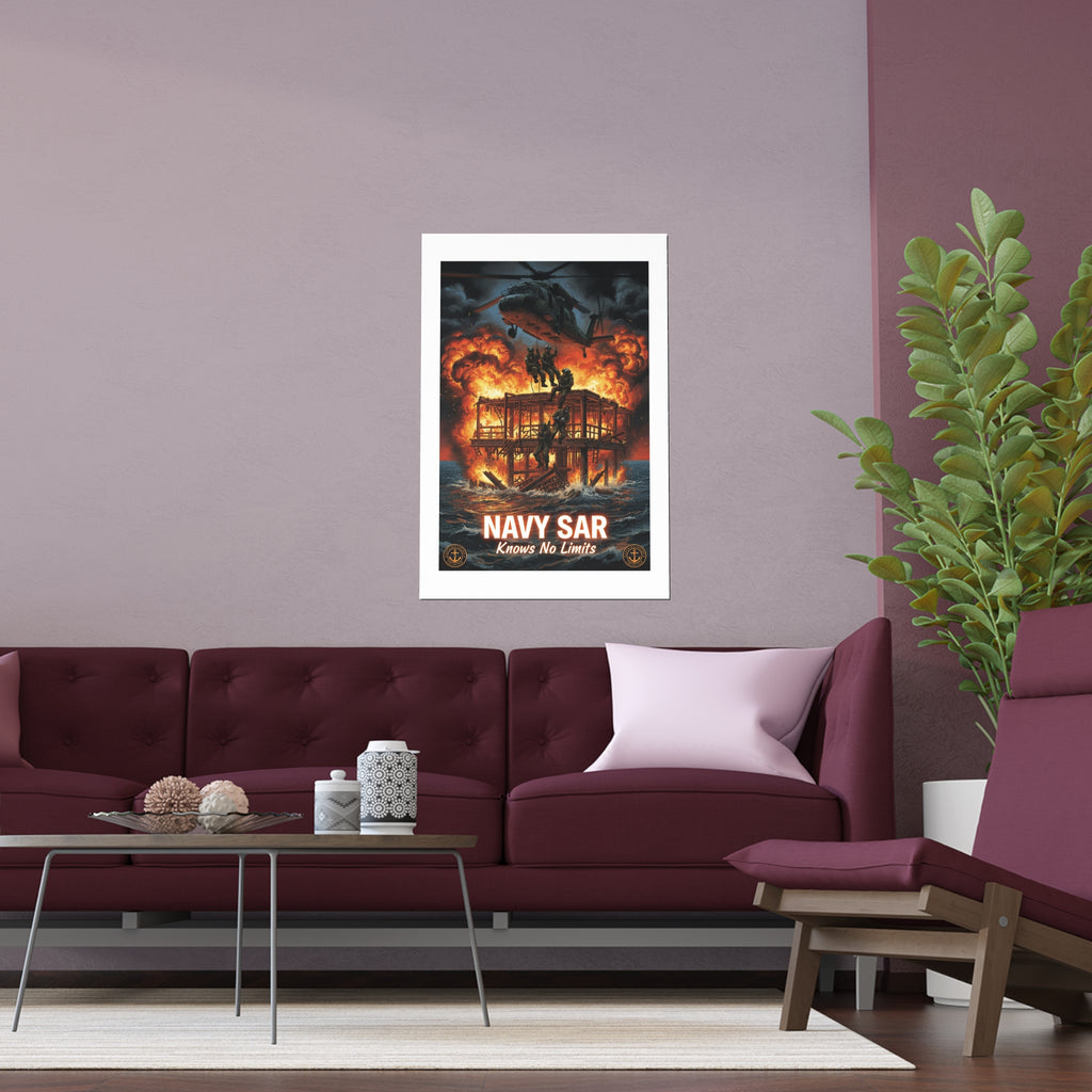 Navy SAR 'Knows No Limits' Rescue Poster - Indoor/Outdoor Silk Print