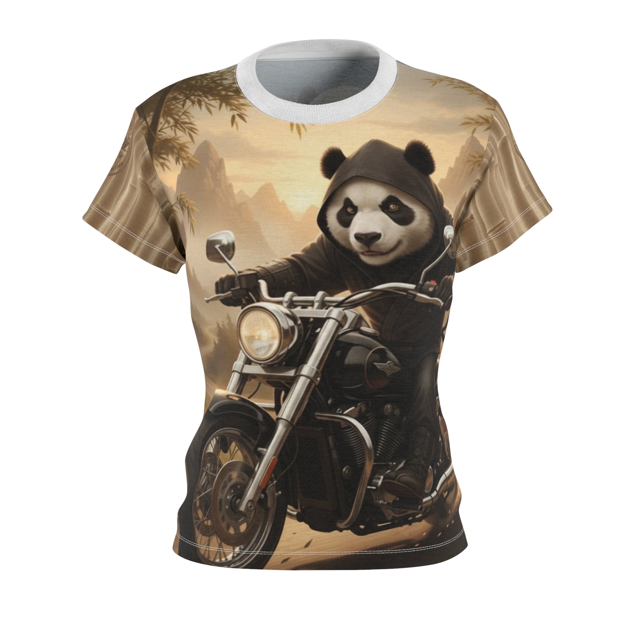 Panda Biker Women's Tee – Motorcycle Riding Panda All-Over Print Shirt