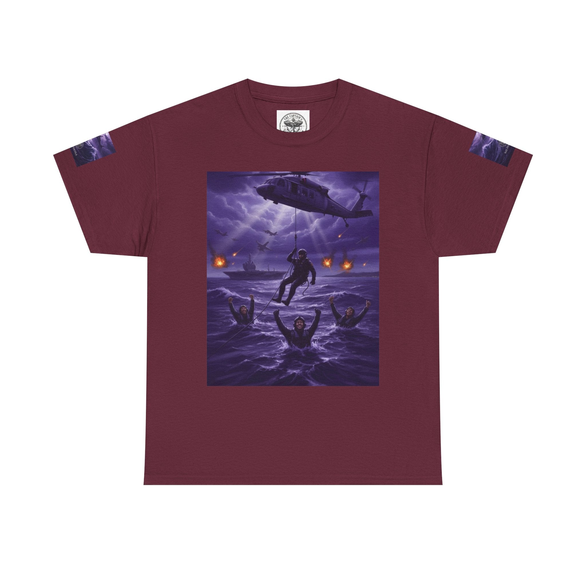 Rescue Night Tee — Purple Helicopter Sea Rescue Graphic T-Shirt