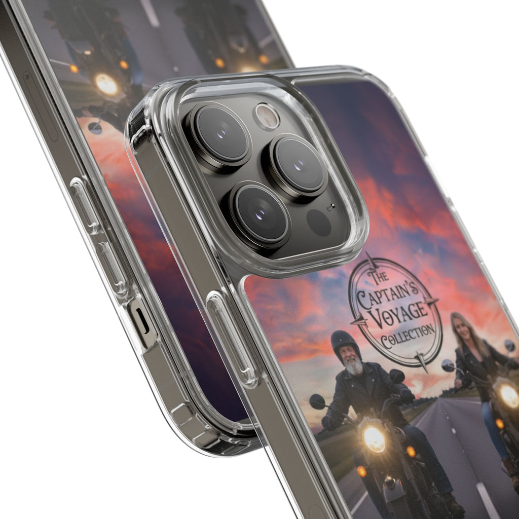 Clear Phone Case — 'The Captain's Voyage Collection' Motorcycle Sunset Design