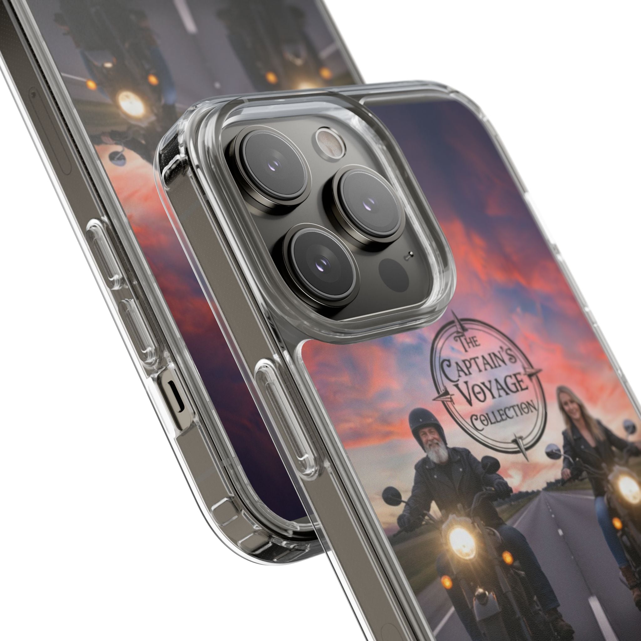Clear Phone Case — 'The Captain's Voyage Collection' Motorcycle Sunset Design