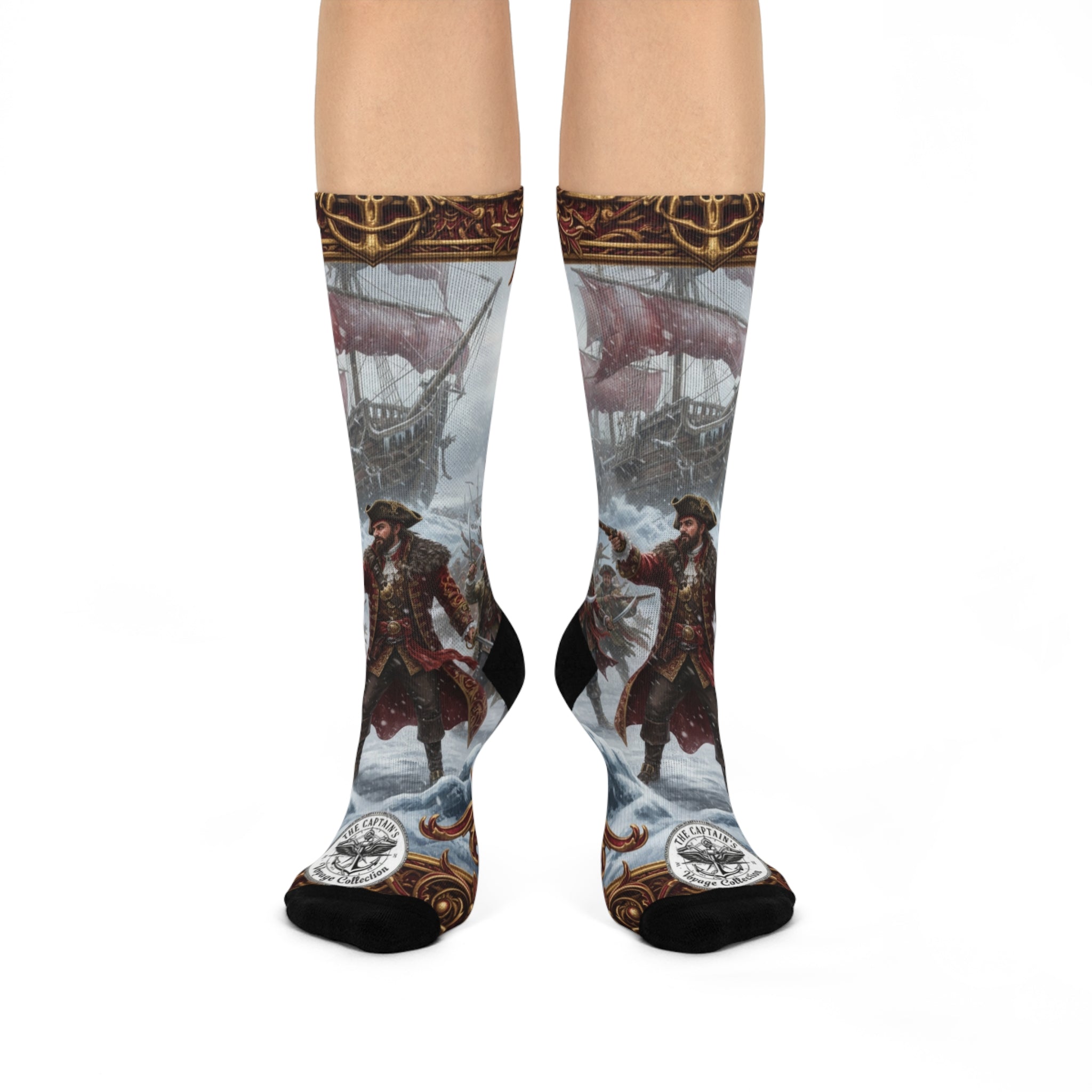 Pirate Ship Crew Socks — Vintage Nautical Captain Design Cushioned Crew Socks
