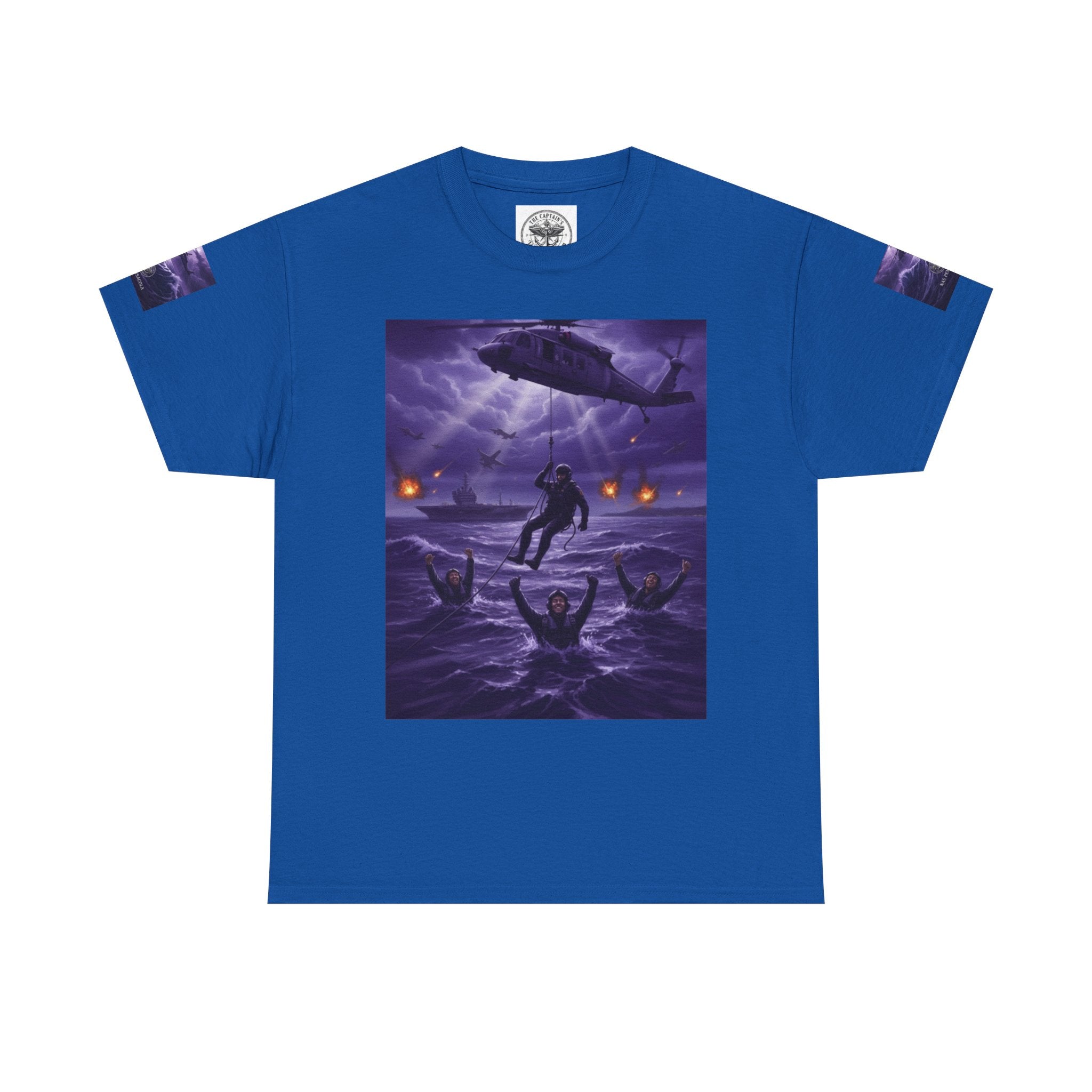 Rescue Night Tee — Purple Helicopter Sea Rescue Graphic T-Shirt