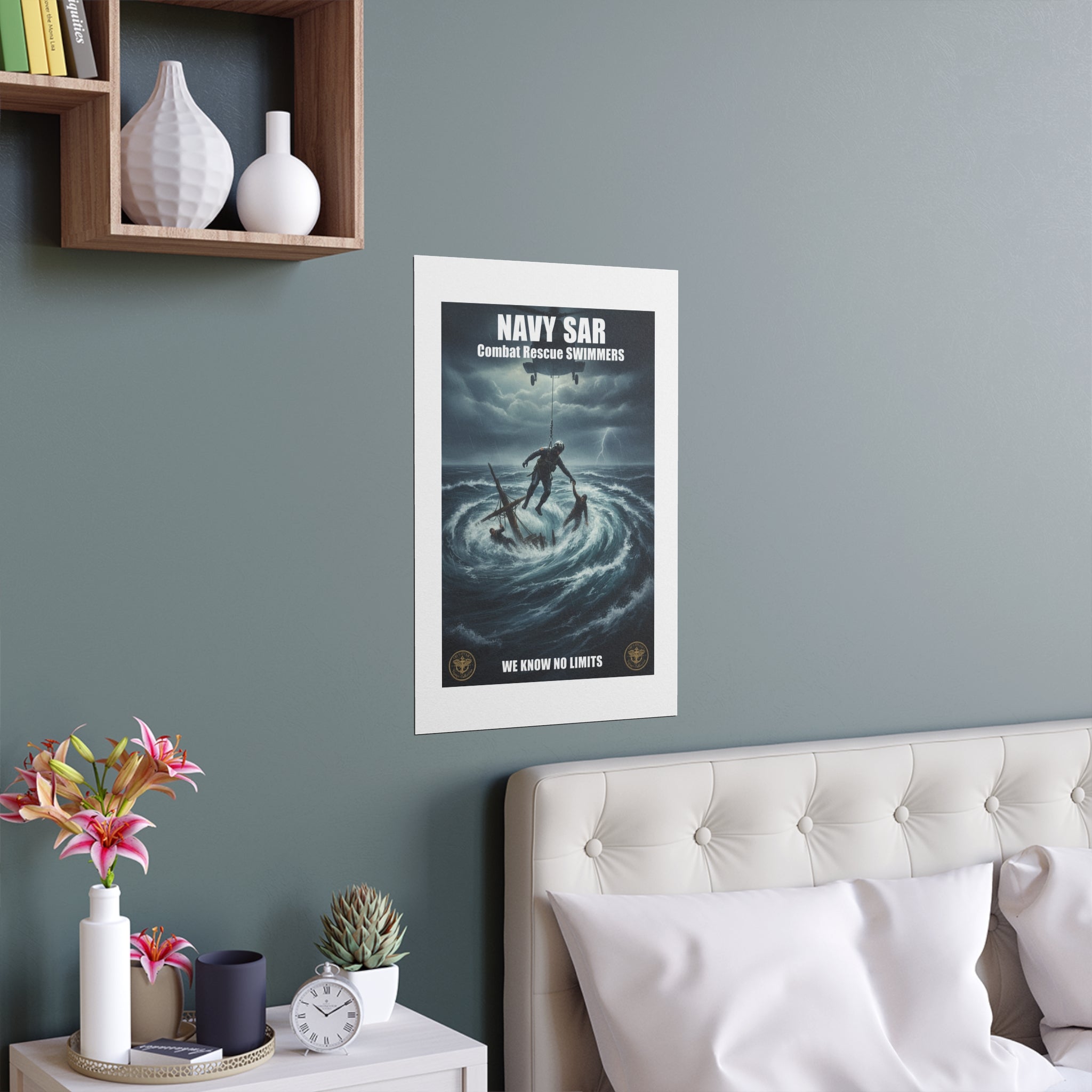 Stormy Sea Silk Poster — Dramatic Sailor Rescue Wall Art (Indoor/Outdoor)