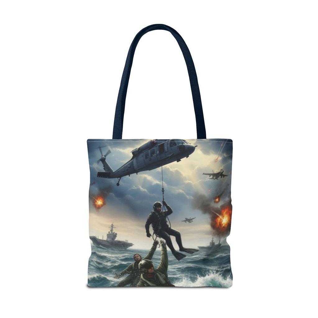 Rescue Squadron Tote Bag – Military Helicopter & Ship Search and Rescue Artwork