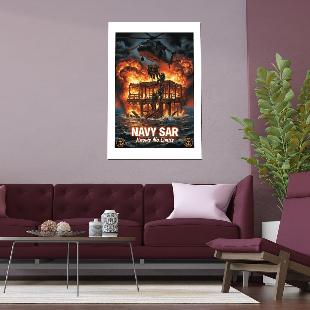 Navy SAR 'Knows No Limits' Rescue Poster - Indoor/Outdoor Silk Print