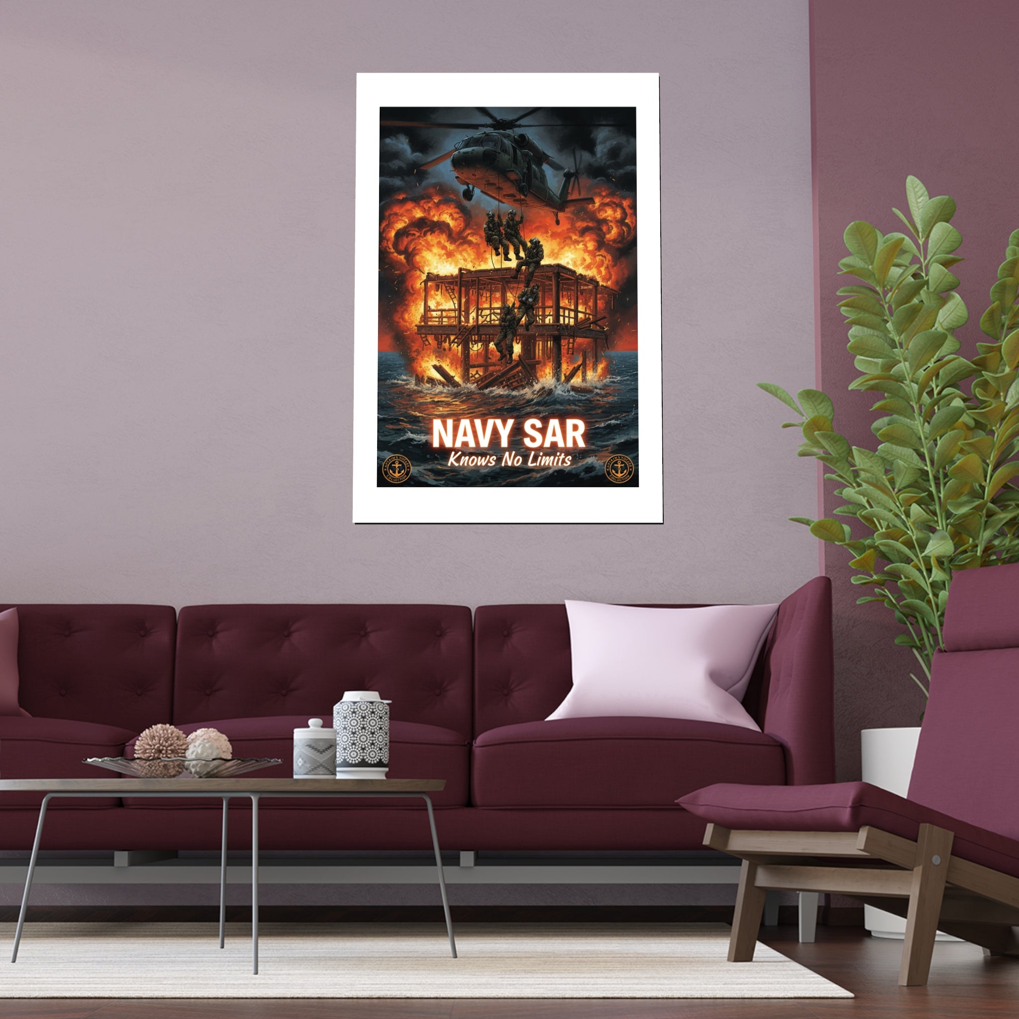 Navy SAR 'Knows No Limits' Rescue Poster - Indoor/Outdoor Silk Print