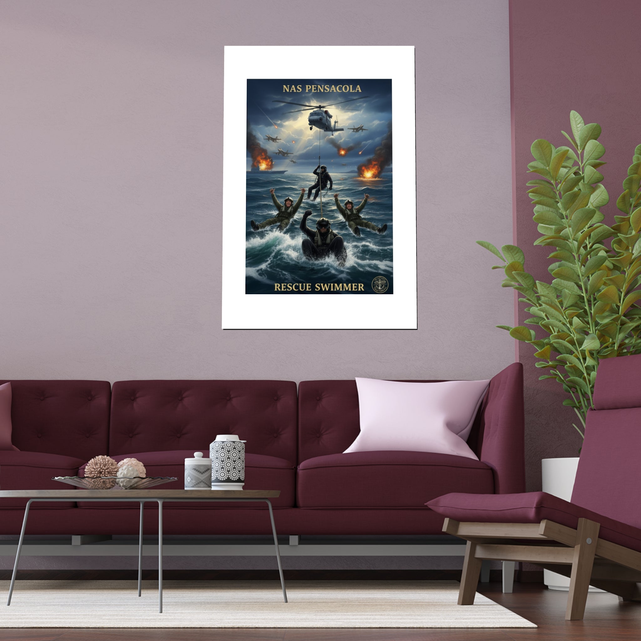 Rescue Swimmer Silk Poster — NAS Pensacola Military Aviation Art (Indoor/Outdoor)