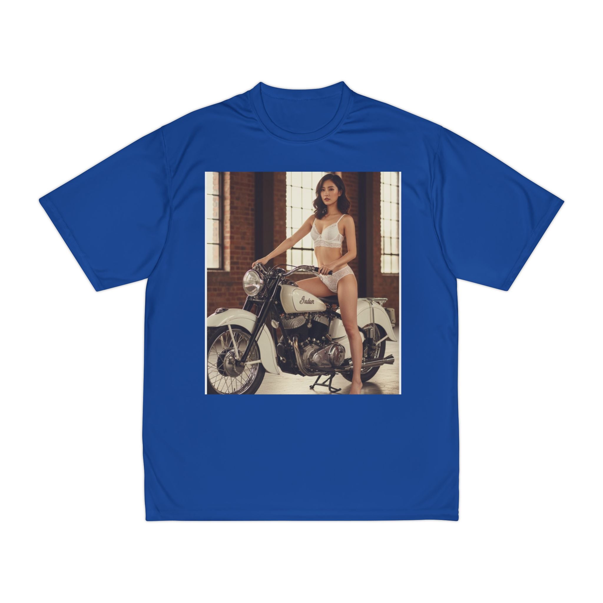 Pinup Motorcycle Tee — Vintage Biker Girl Photo Print