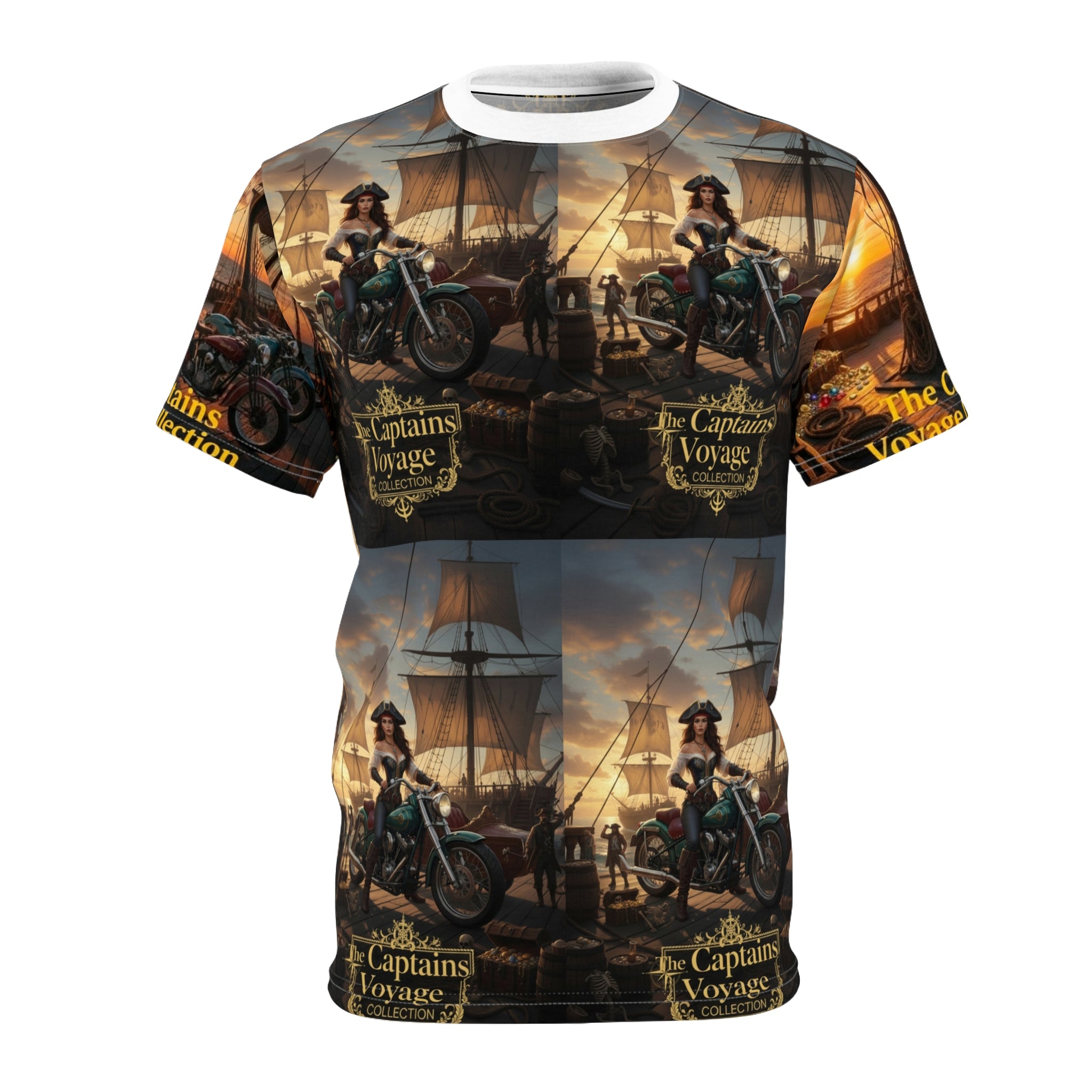Captain's Voyage All-Over Print Tee — Pirate Captain Motorcycle Nautical Graphic Shirt
