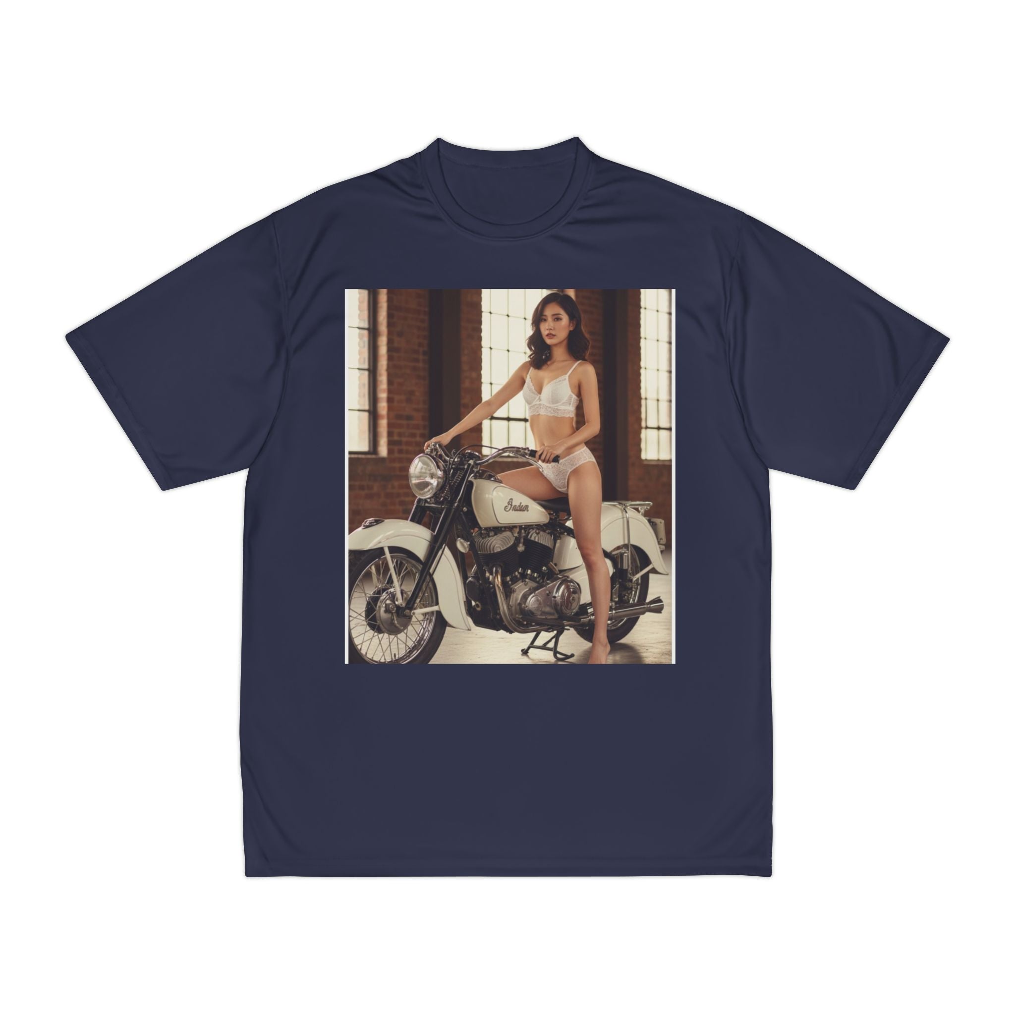 Pinup Motorcycle Tee — Vintage Biker Girl Photo Print