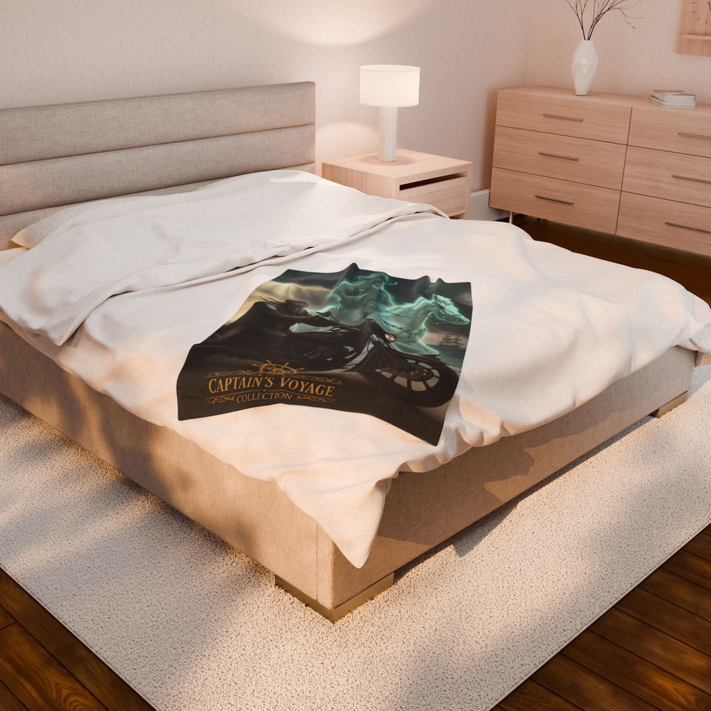 Captain's Voyage Velveteen Plush Blanket — Ghost Pirate Motorcycle Design