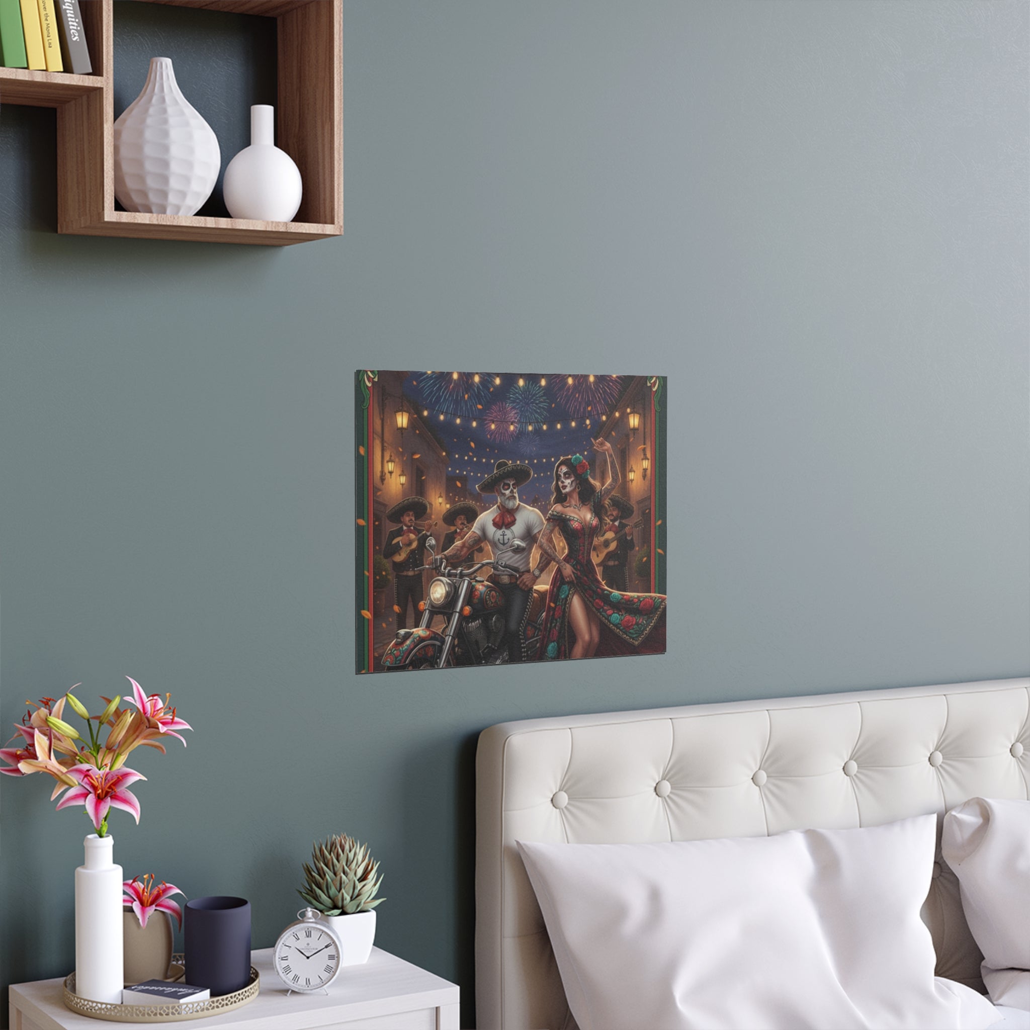 Day of the Dead Biker Silk Poster — Outdoor/Indoor Dia de los Muertos Wall Art