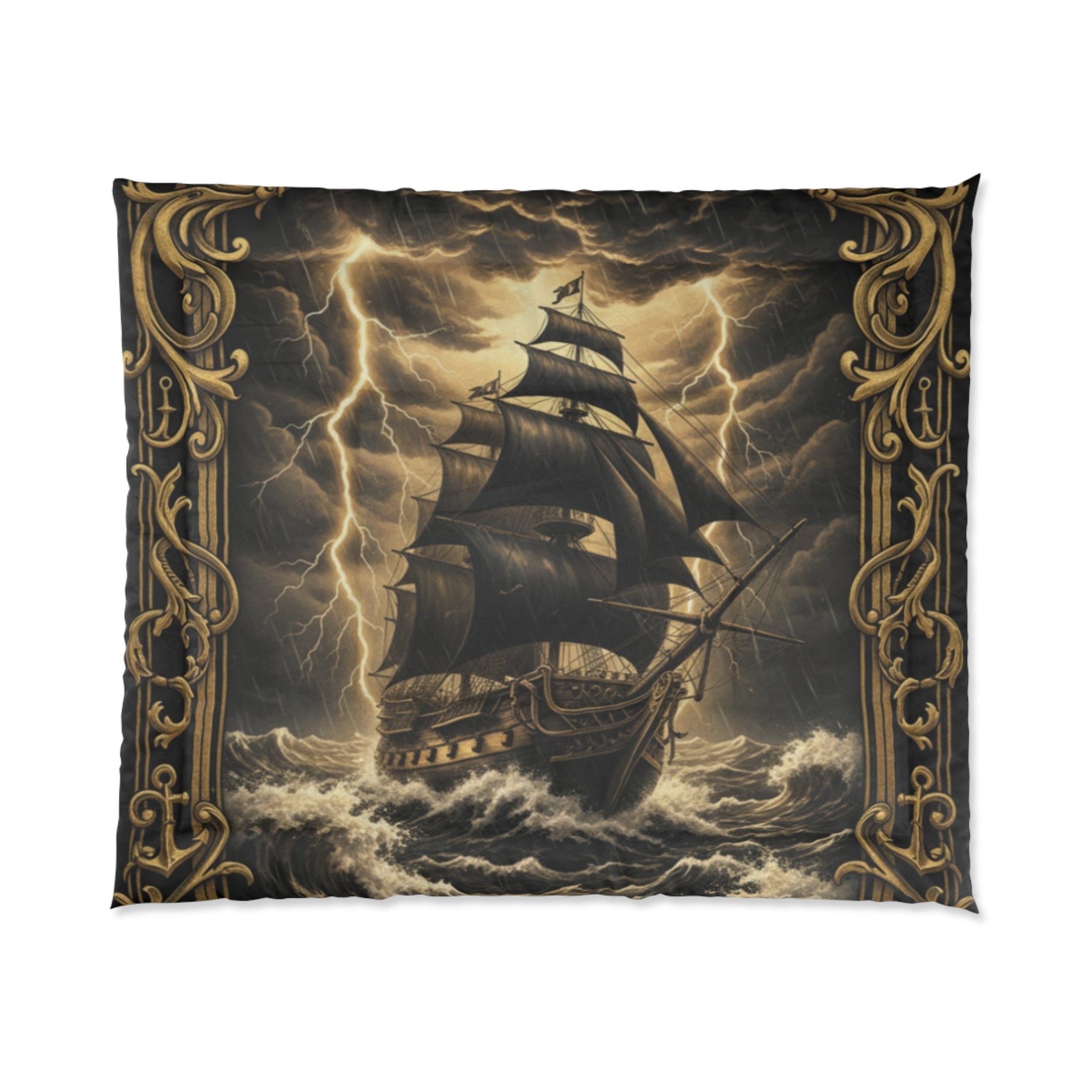 Stormy Ship Comforter — Vintage Nautical Sailing Ship Duvet