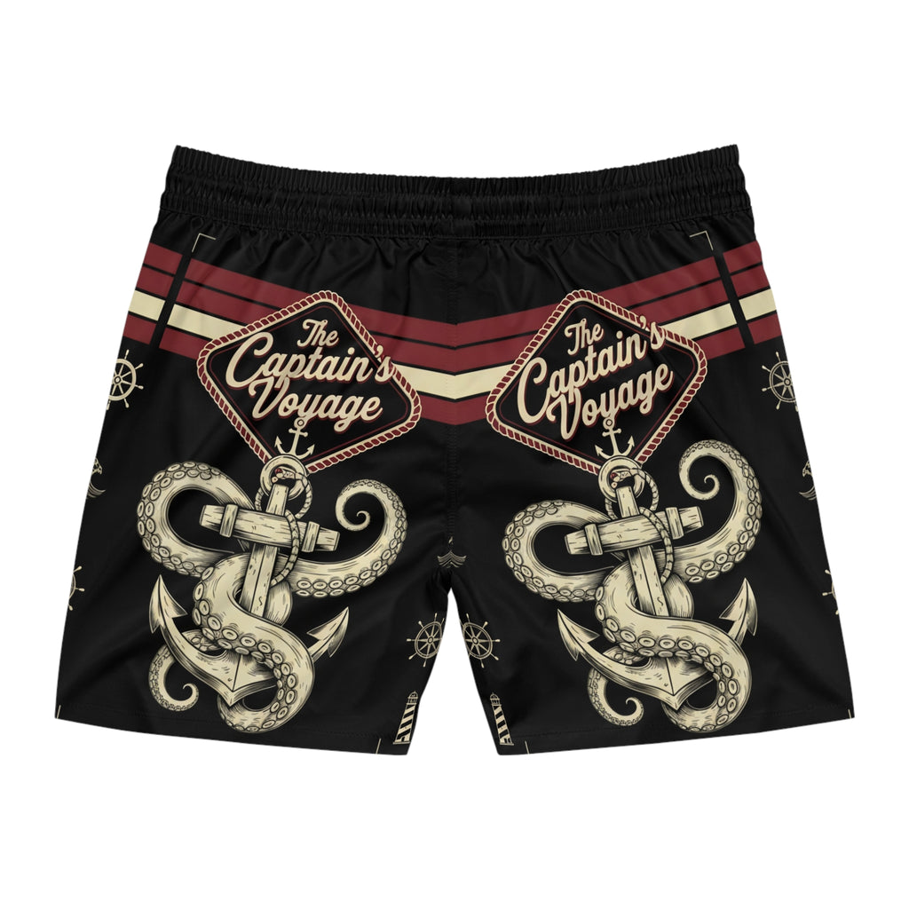 Captain's Voyage Anchor Swim Shorts — Nautical Men's Mid-Length Trunks