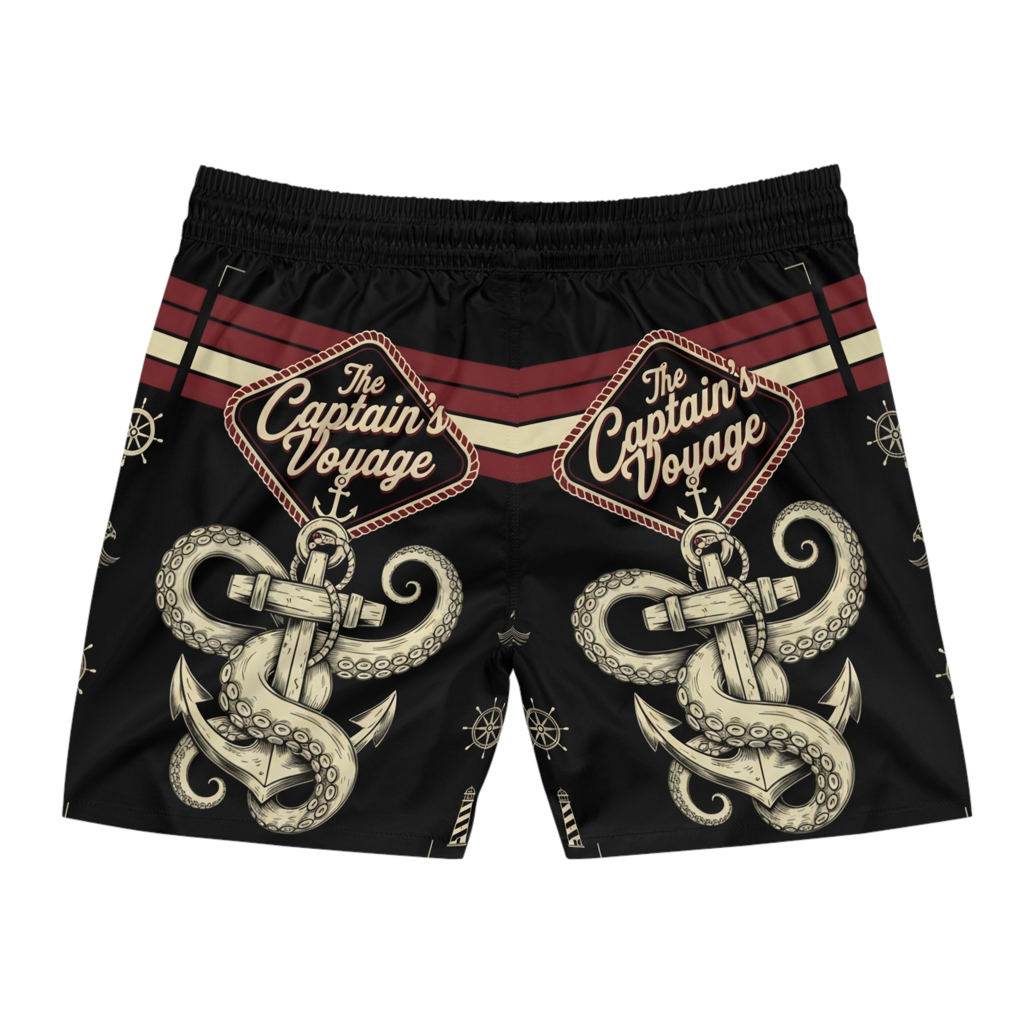 Captain's Voyage Anchor Swim Shorts — Nautical Men's Mid-Length Trunks