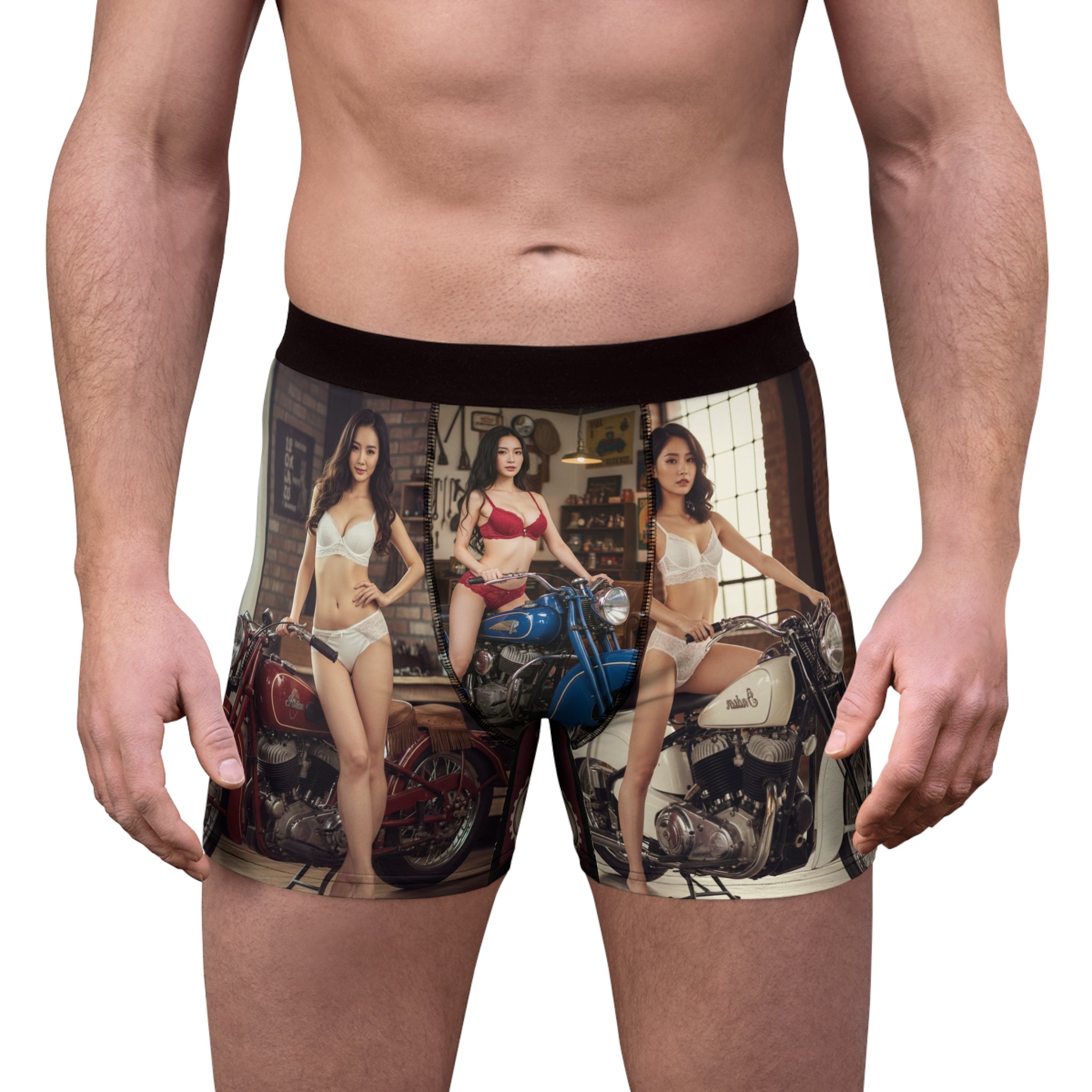 Boxer Briefs — Vintage Motorcycle Pinup All-Over Print