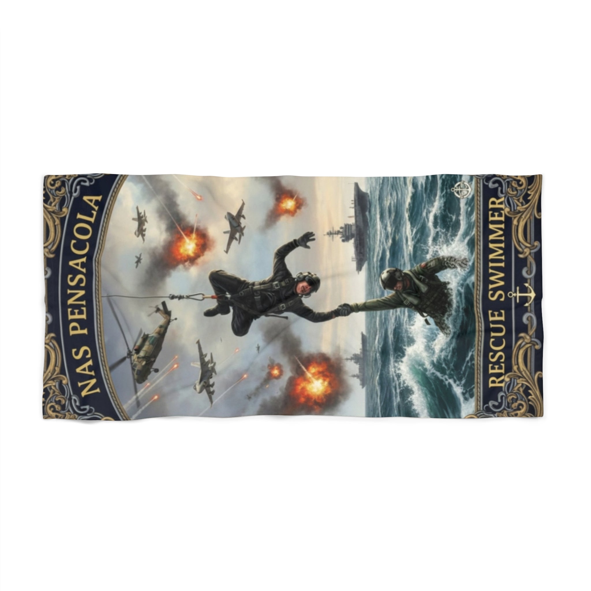 NAS Pensacola Rescue Swimmer Beach Towel — Military Search & Rescue Tribute