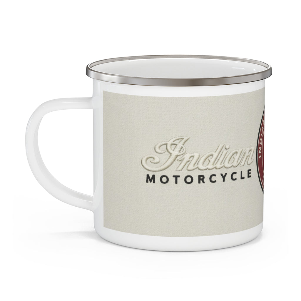 Enamel Camping Mug — Vintage Indian Motorcycle Logo Coffee Cup