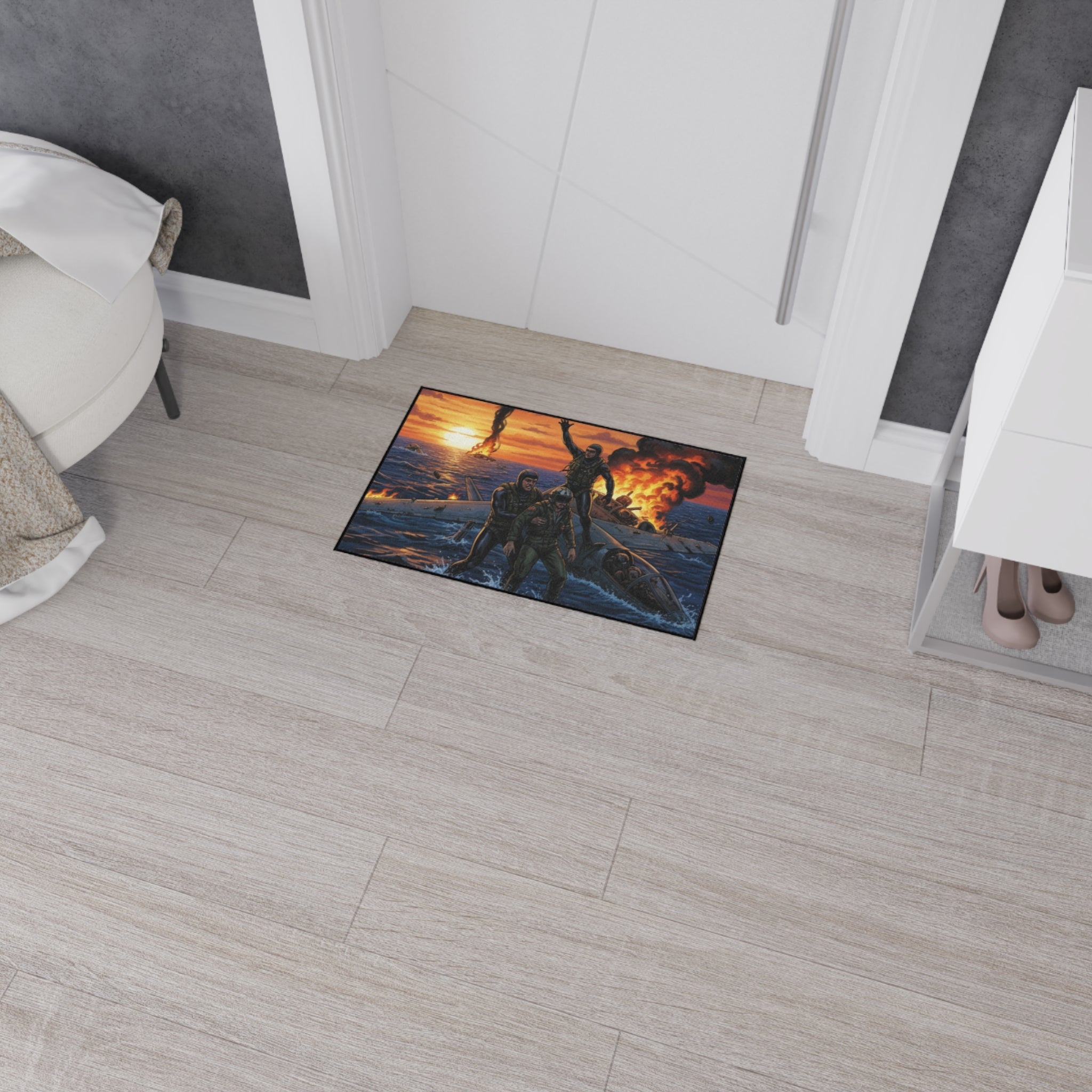Heavy Duty Floor Mat — Rescue at Sea WWII Bomber Survivors Scene