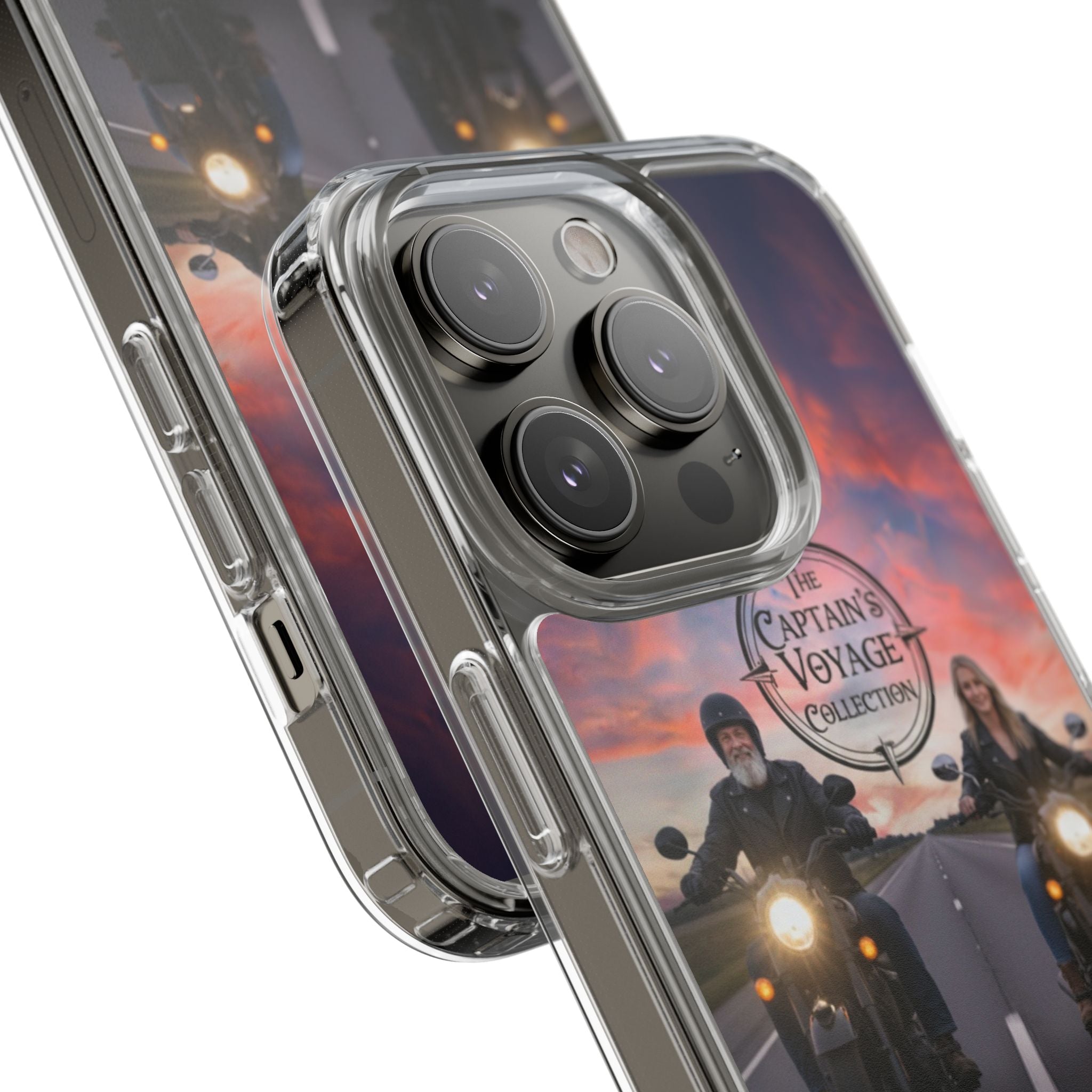 Clear Phone Case — 'The Captain's Voyage Collection' Motorcycle Sunset Design