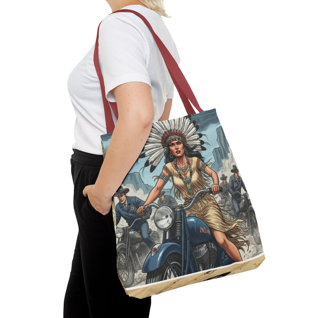 Vintage Biker Tote Bag — Motorcycle Pinup with Headdress