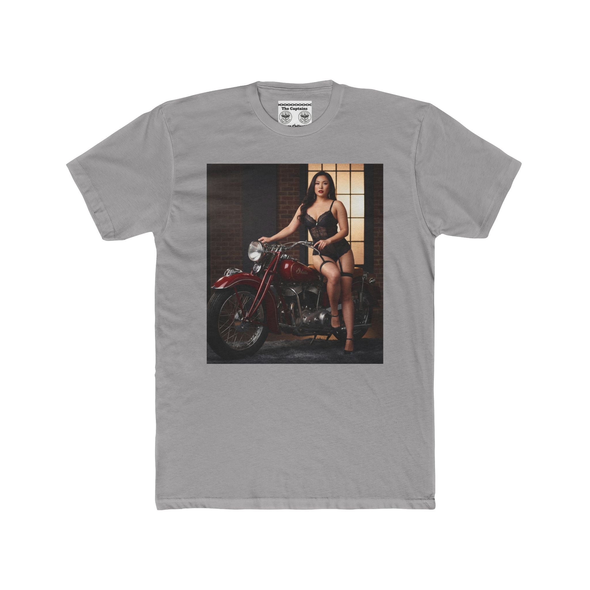 Vintage Motorcycle Pinup Tee — Retro Biker Photo Graphic T-Shirt