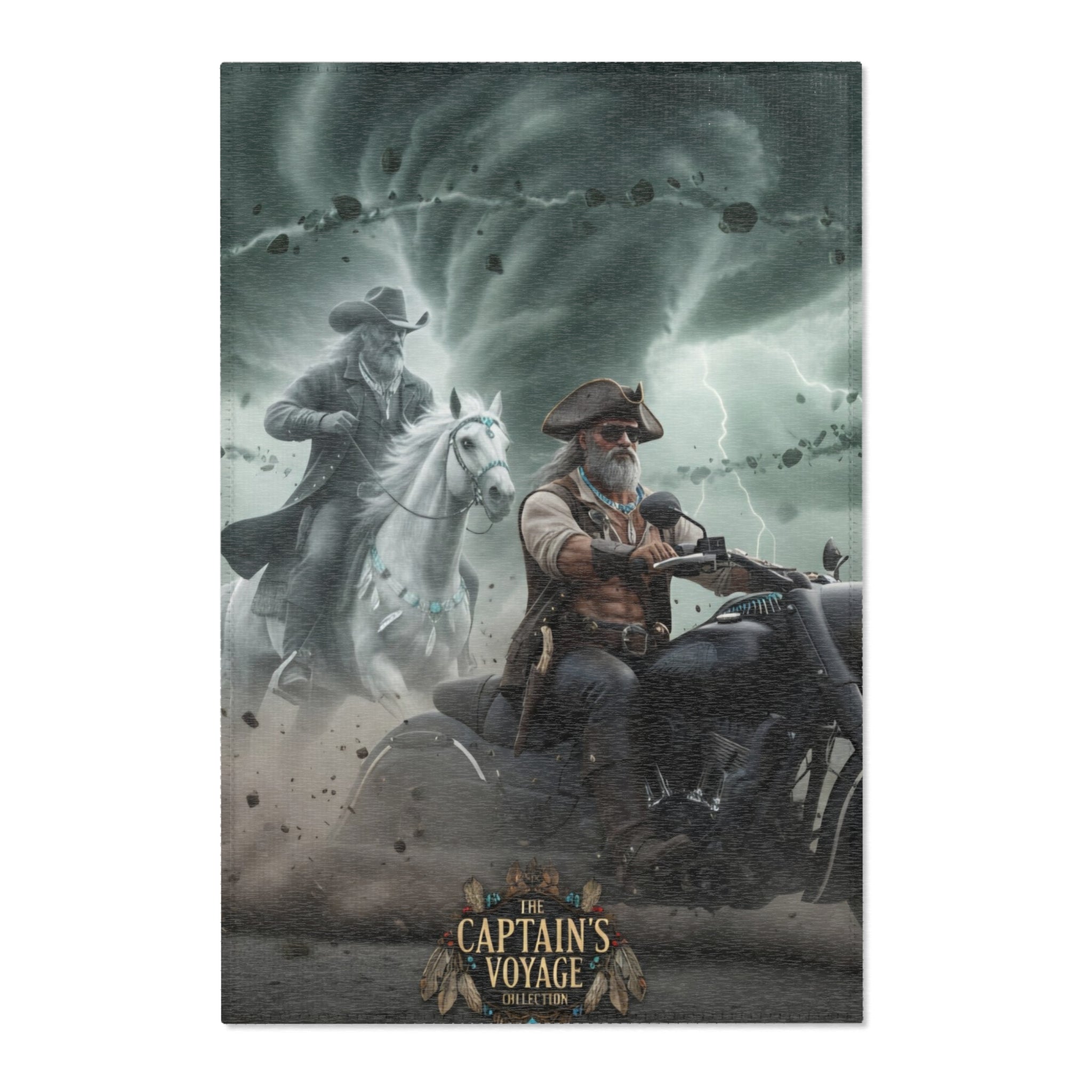 Captain's Voyage Area Rug — Biker Pirate Storm Scene Decorative Floor Mat