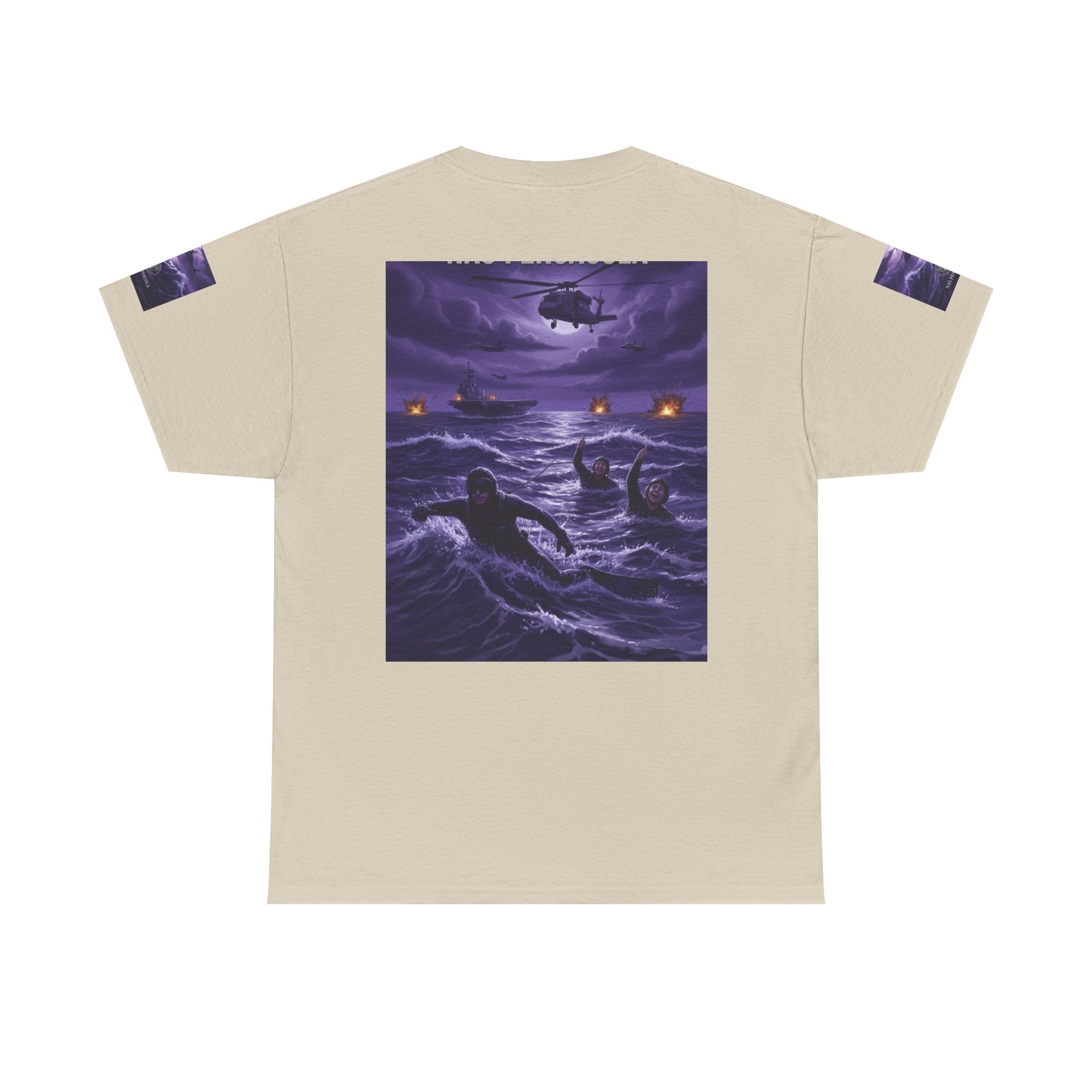 Rescue Night Tee — Purple Helicopter Sea Rescue Graphic T-Shirt
